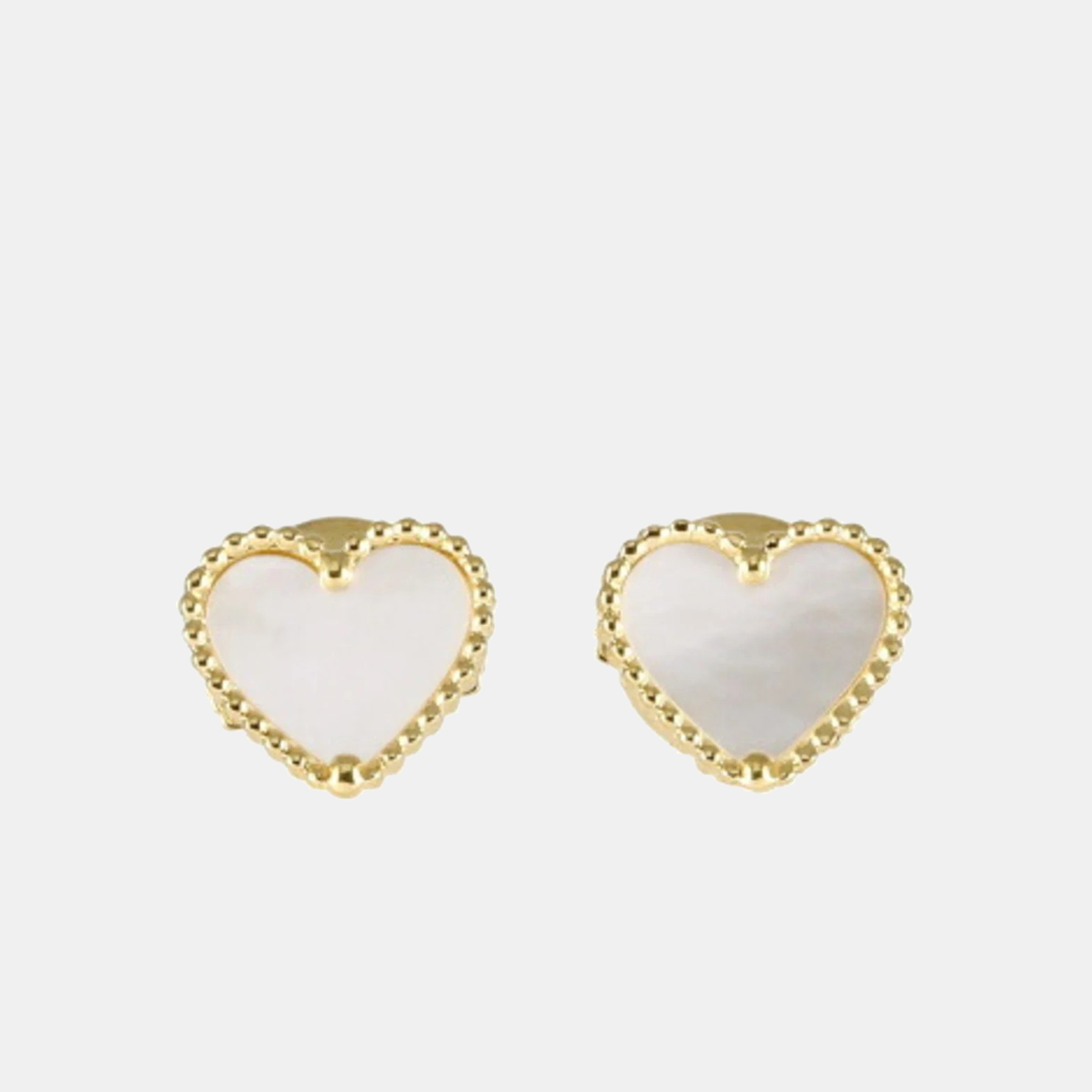 Van Cleef & Arpels Sweet Alhambra Heart 18K Yellow Gold Mother Of Pearl Earrings