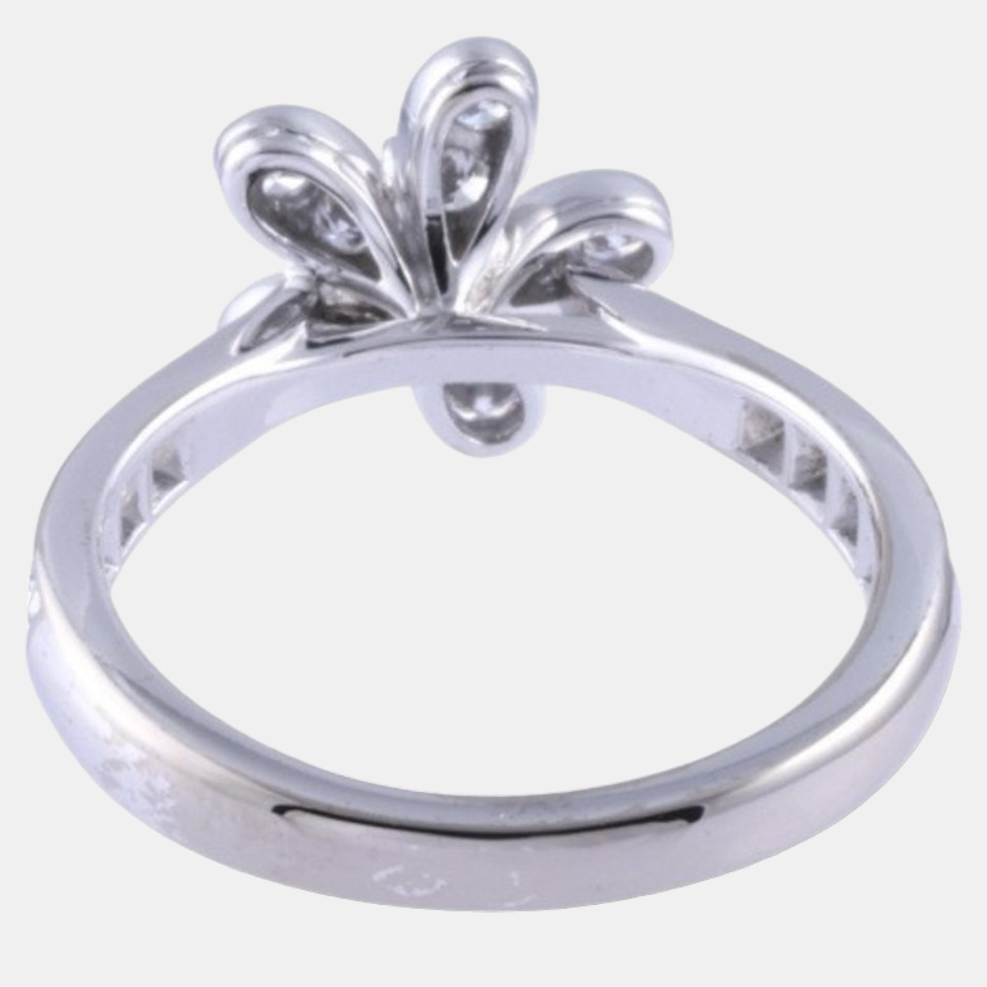 Van Cleef & Arpels Socrate 1 Flower 18K White Gold Diamond Ring EU 46
