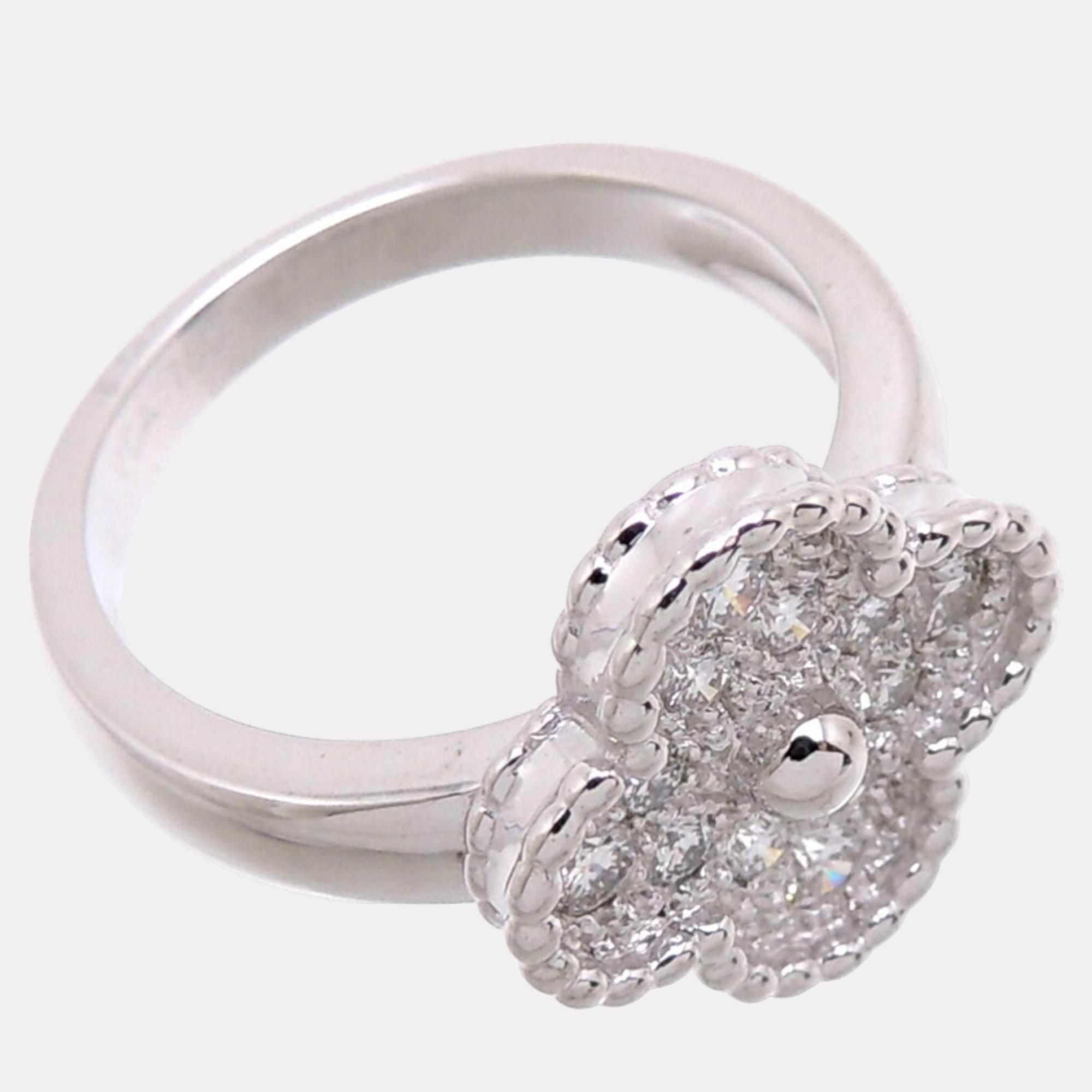 Van Cleef & Arpels Vintage Alhambra 18K White Gold Diamond Ring EU 53