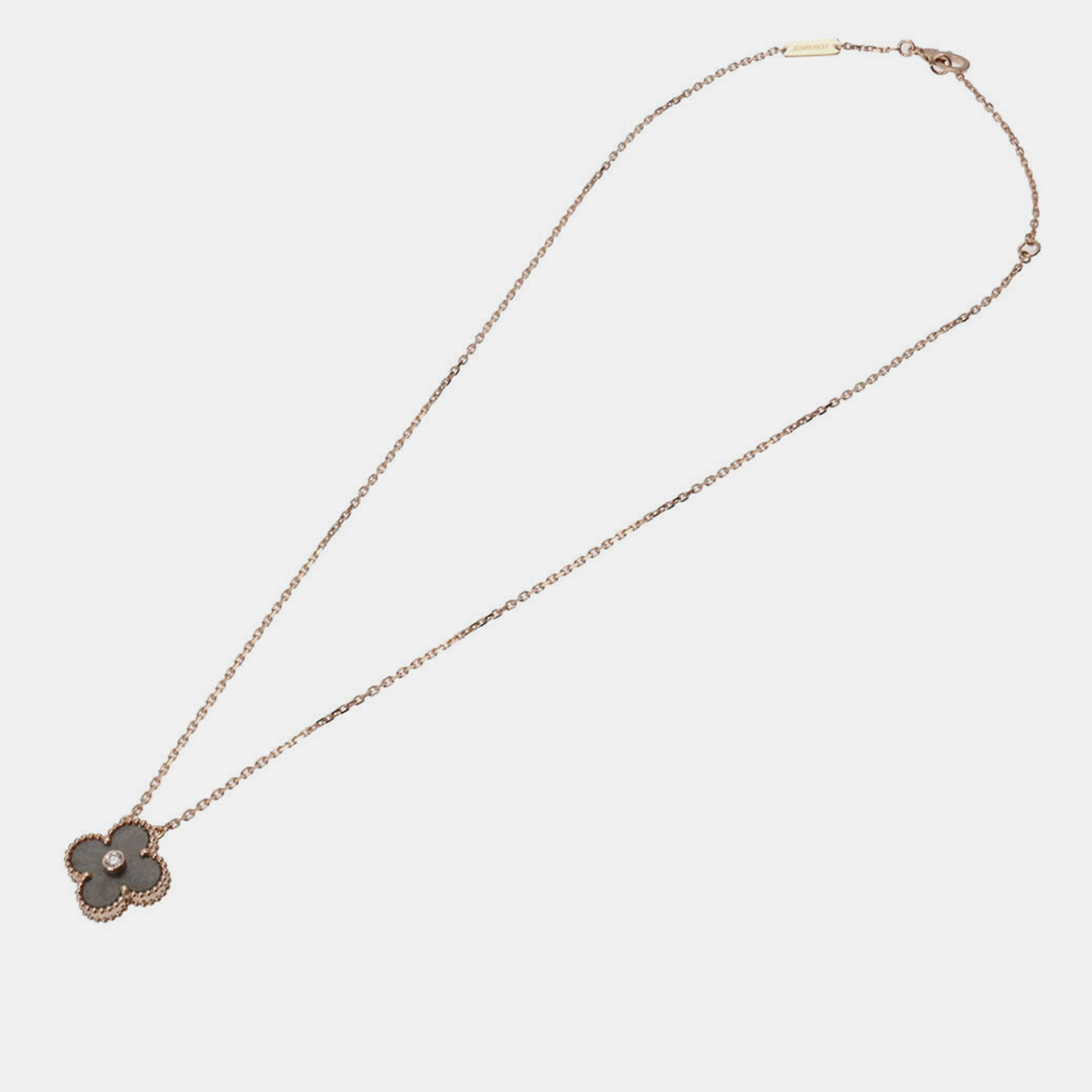 Van Cleef & Arpels Vintage Alhambra Limited Edition Silver Obsidian 18K Rose Gold Diamond Necklace