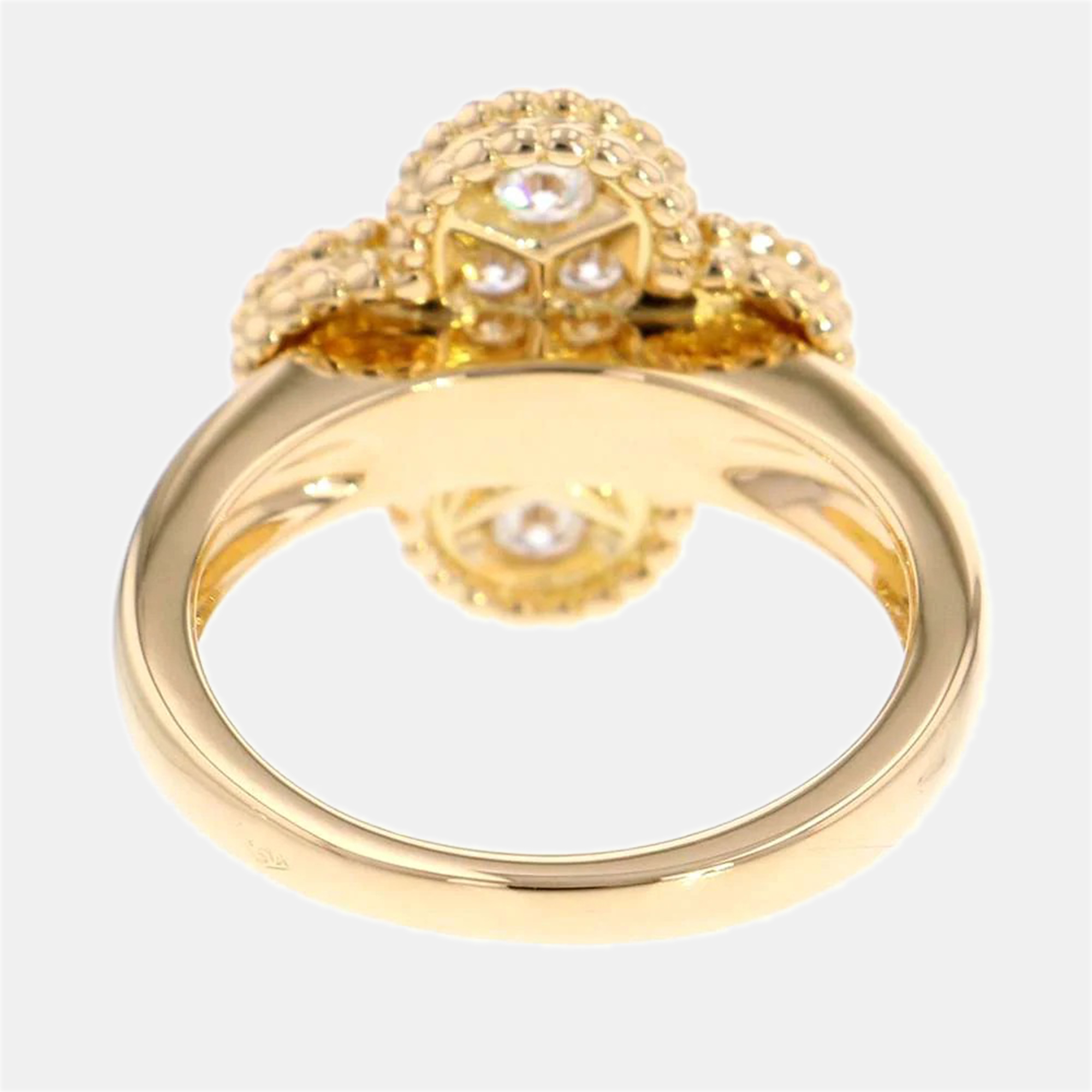 Van Cleef & Arpels 18K Yellow Gold Diamond Vintage Alhambra Ring Size 50