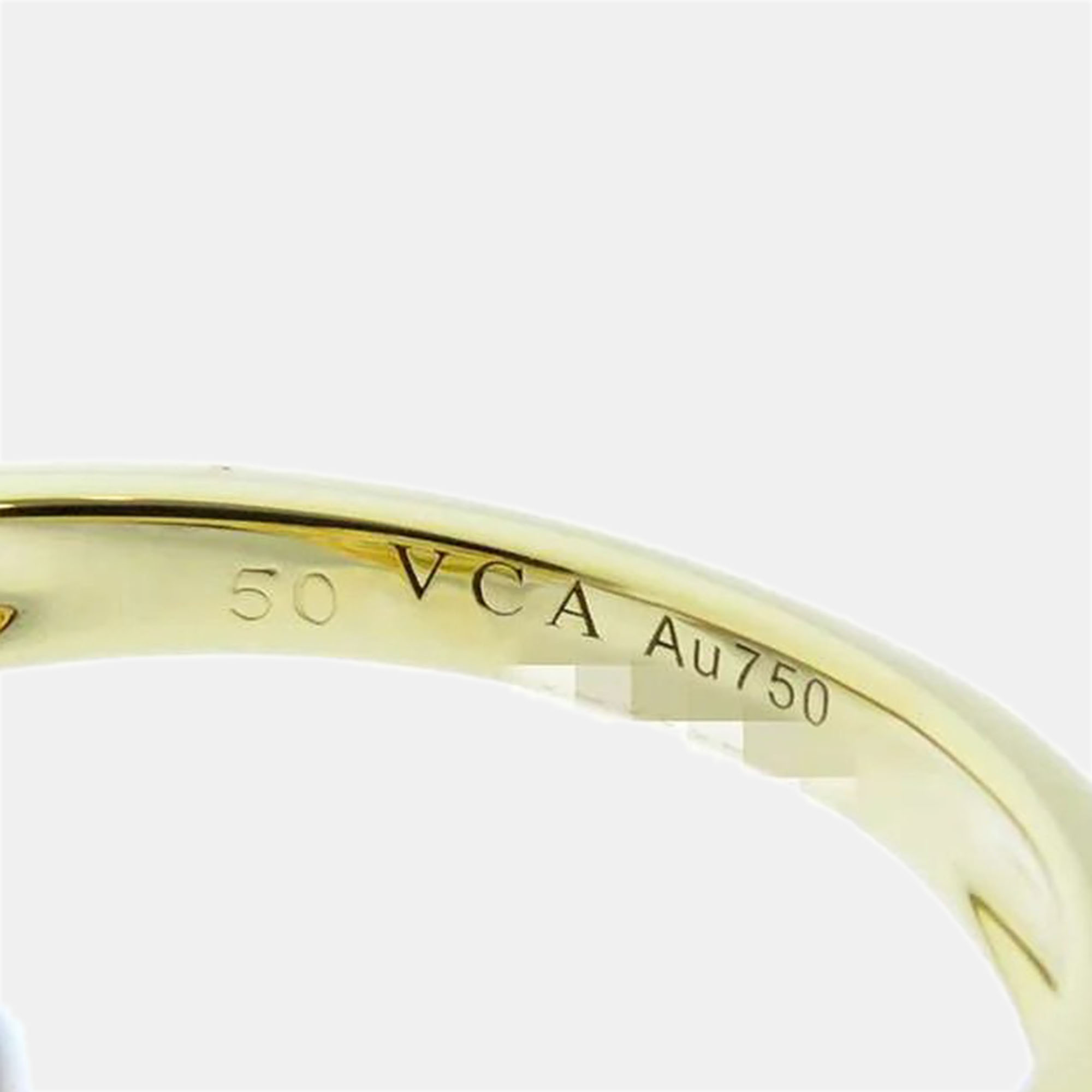 Van Cleef & Arpels 18K Yellow Gold Diamond Vintage Alhambra Ring Size 50