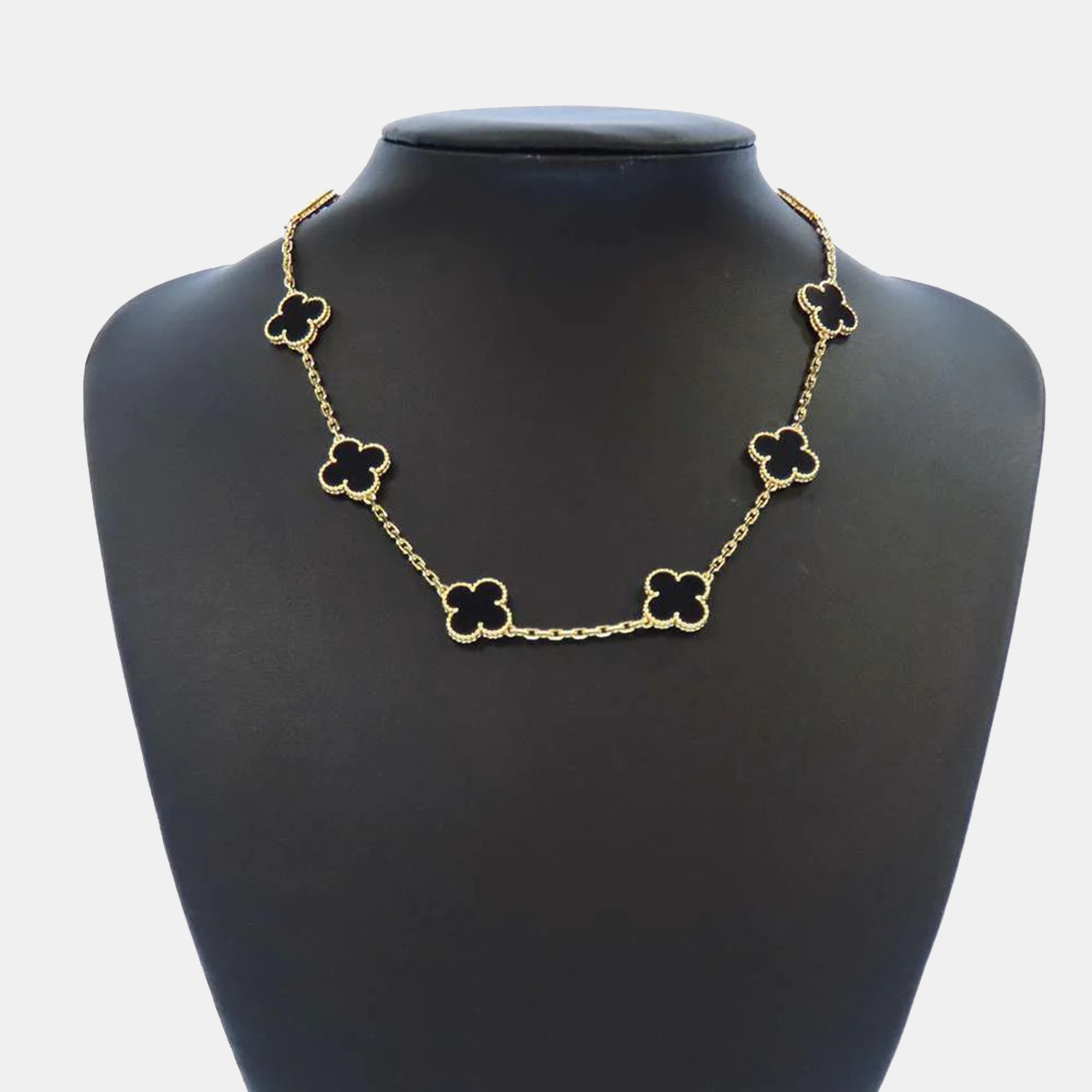 Van Cleef & Arpels Vintage Alhambra 18K Yellow Gold Onyx Necklace