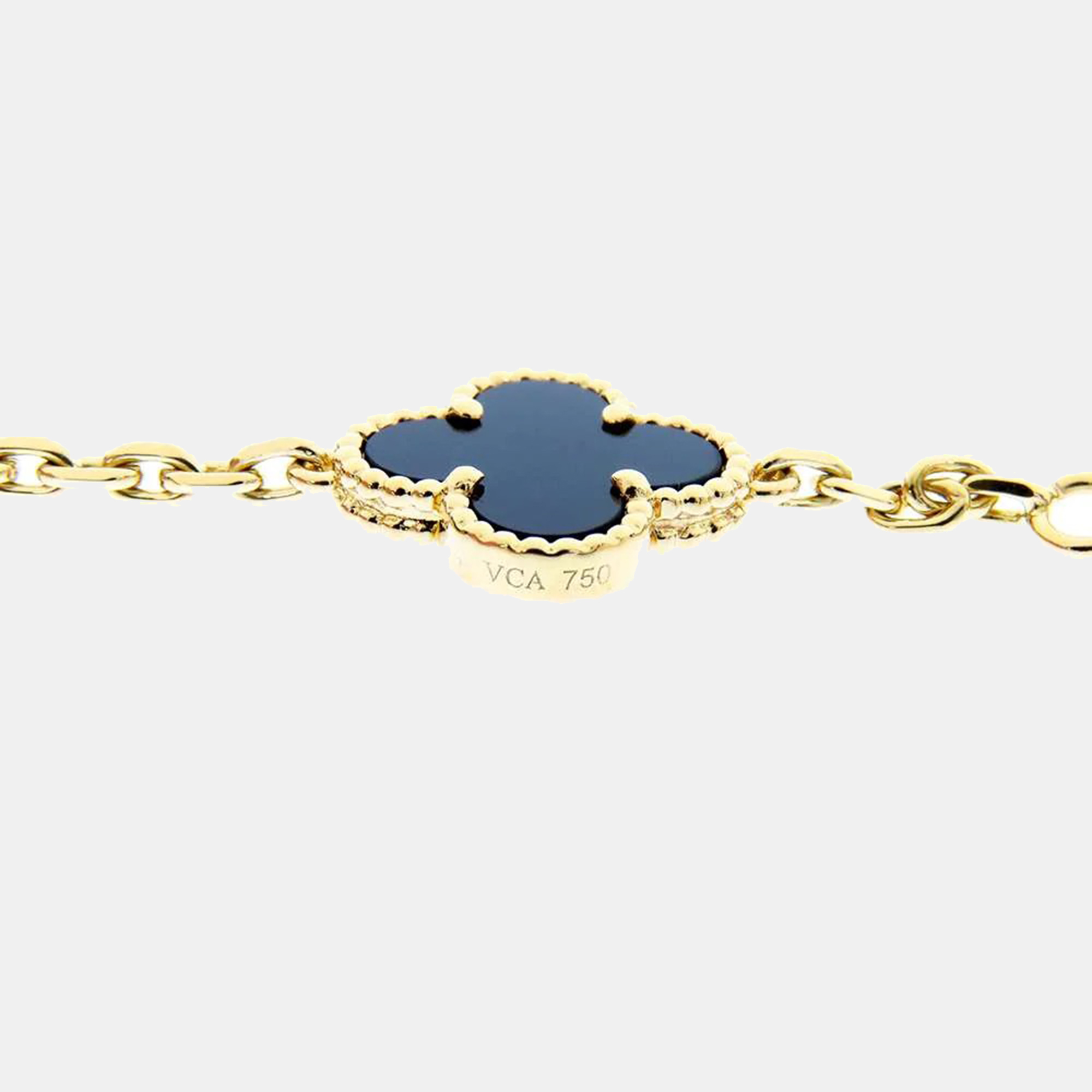 Van Cleef & Arpels Vintage Alhambra 18K Yellow Gold Onyx Necklace