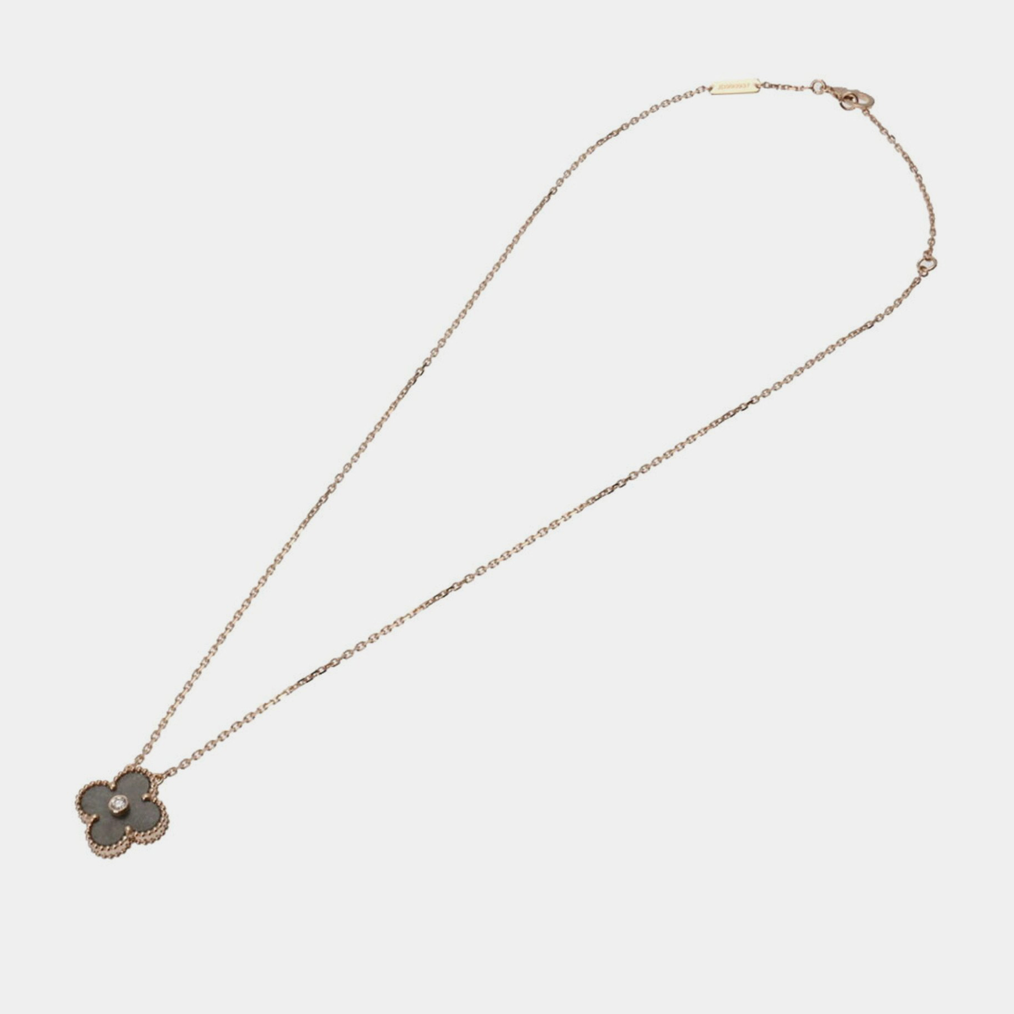 Van Cleef & Arpels Limited Edition Vintage Alhambra 18K Rose Gold Diamond  Silver Obsidian Necklace