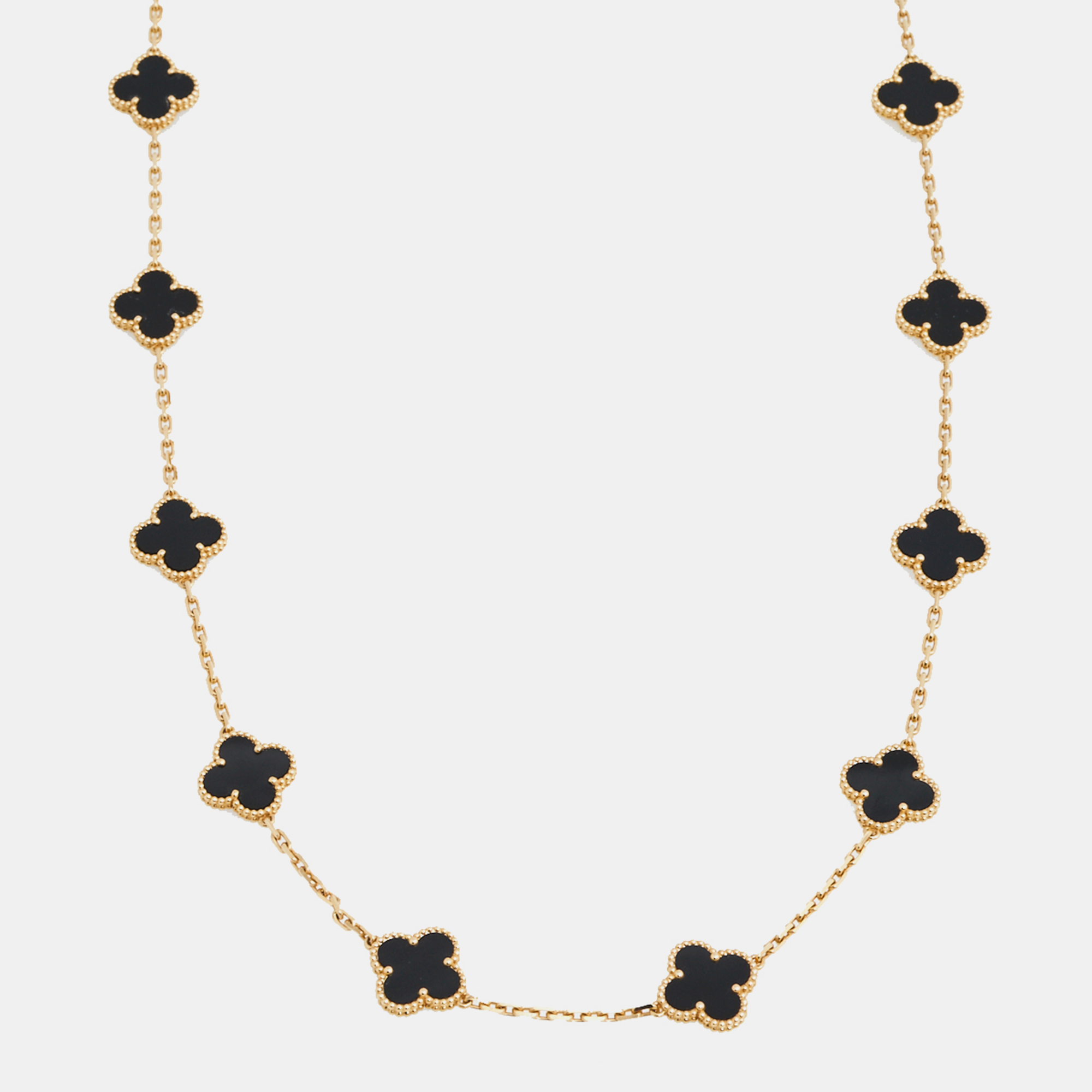 Van Cleef & Arpels 18k Yellow Gold & Black Onyx Alhambra 20 Motif Necklace