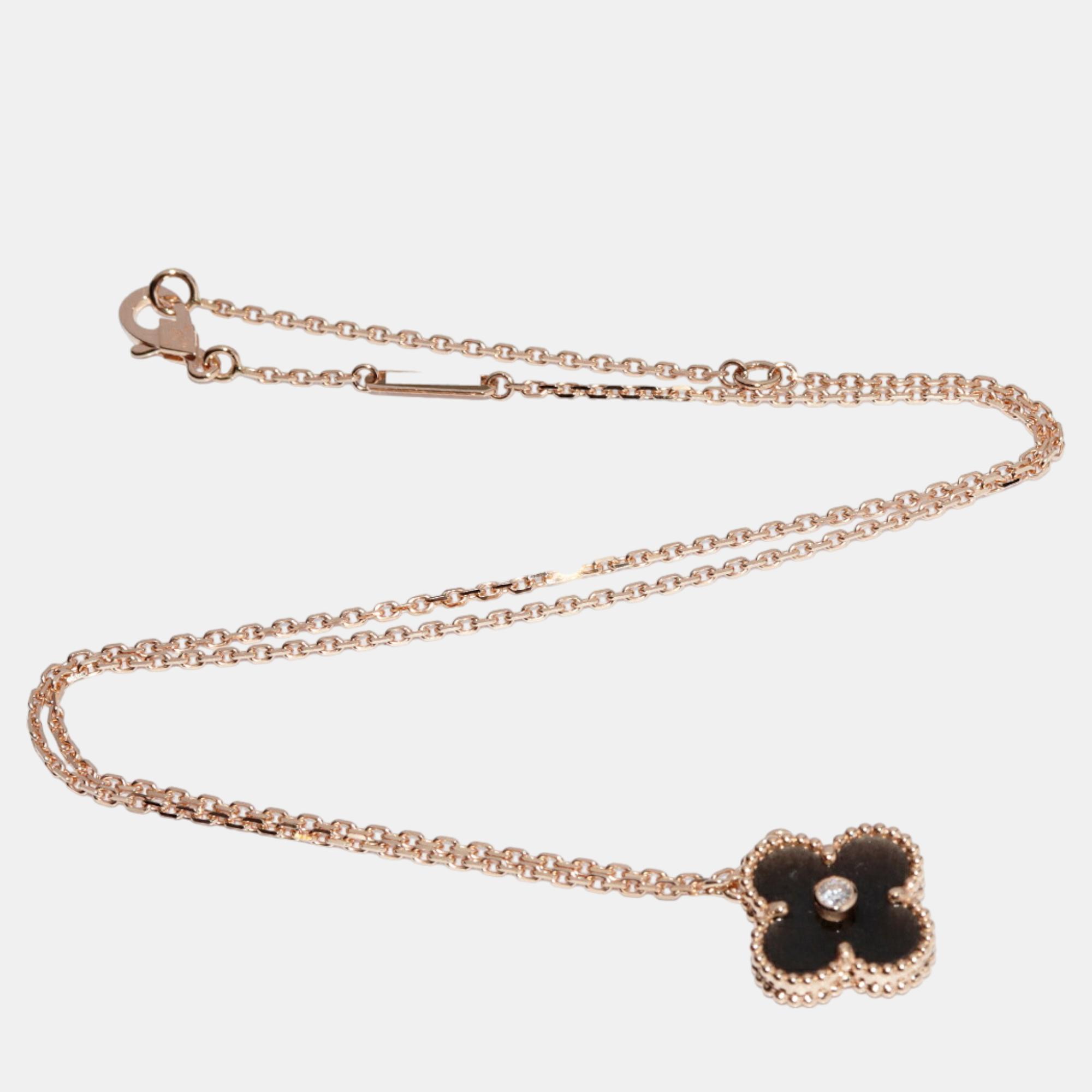 Van Cleef & Arpels Vintage Alhambra Limited Edition Silver Obsidian18K Rose Gold Diamond Necklace
Van Cleef & Arpels Vintage Alhambra Limited Edition Silver Obsidian18K Rose Gold Diamond Necklace