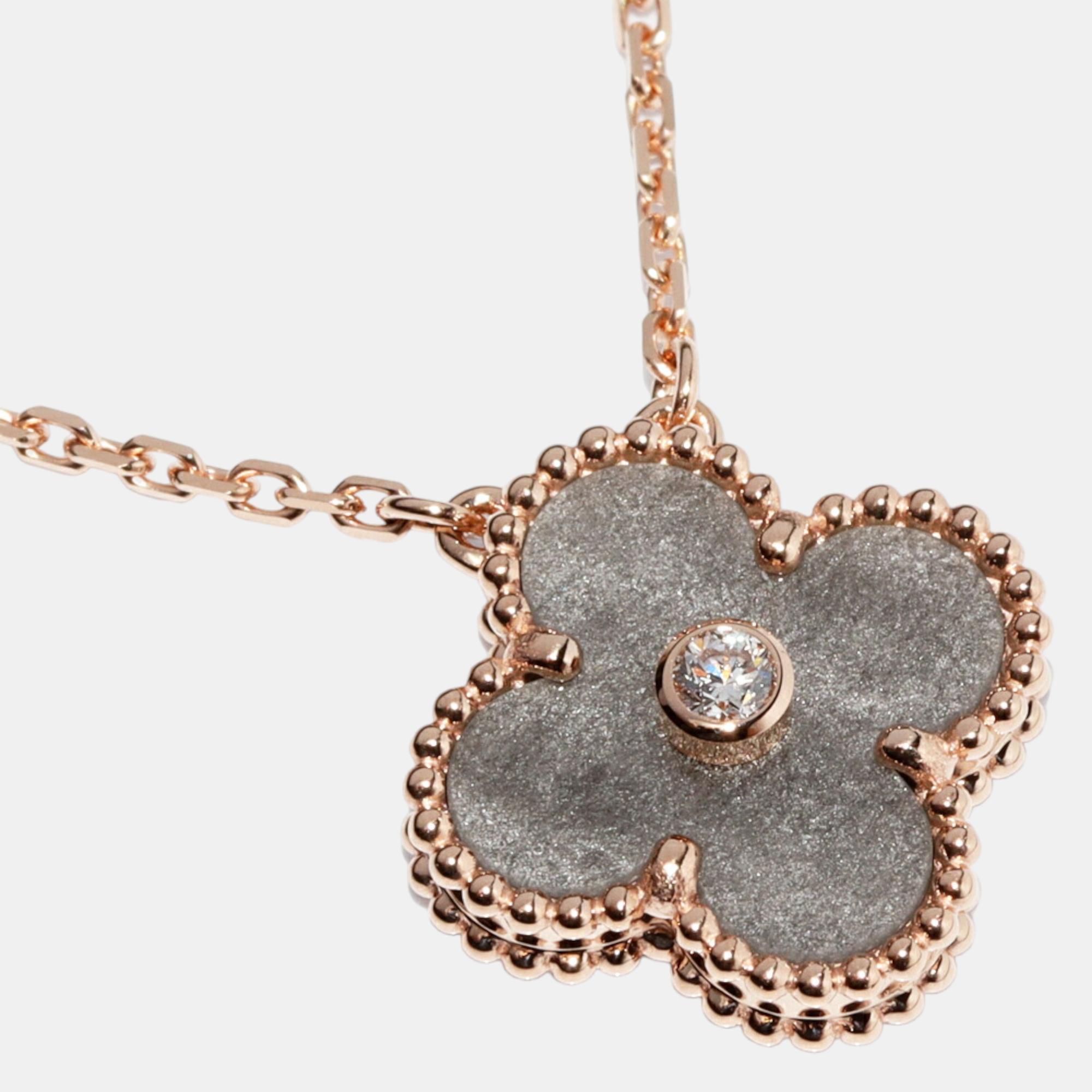 Van Cleef & Arpels Vintage Alhambra Silver Obsidian 18K Rose Gold Diamond Necklace