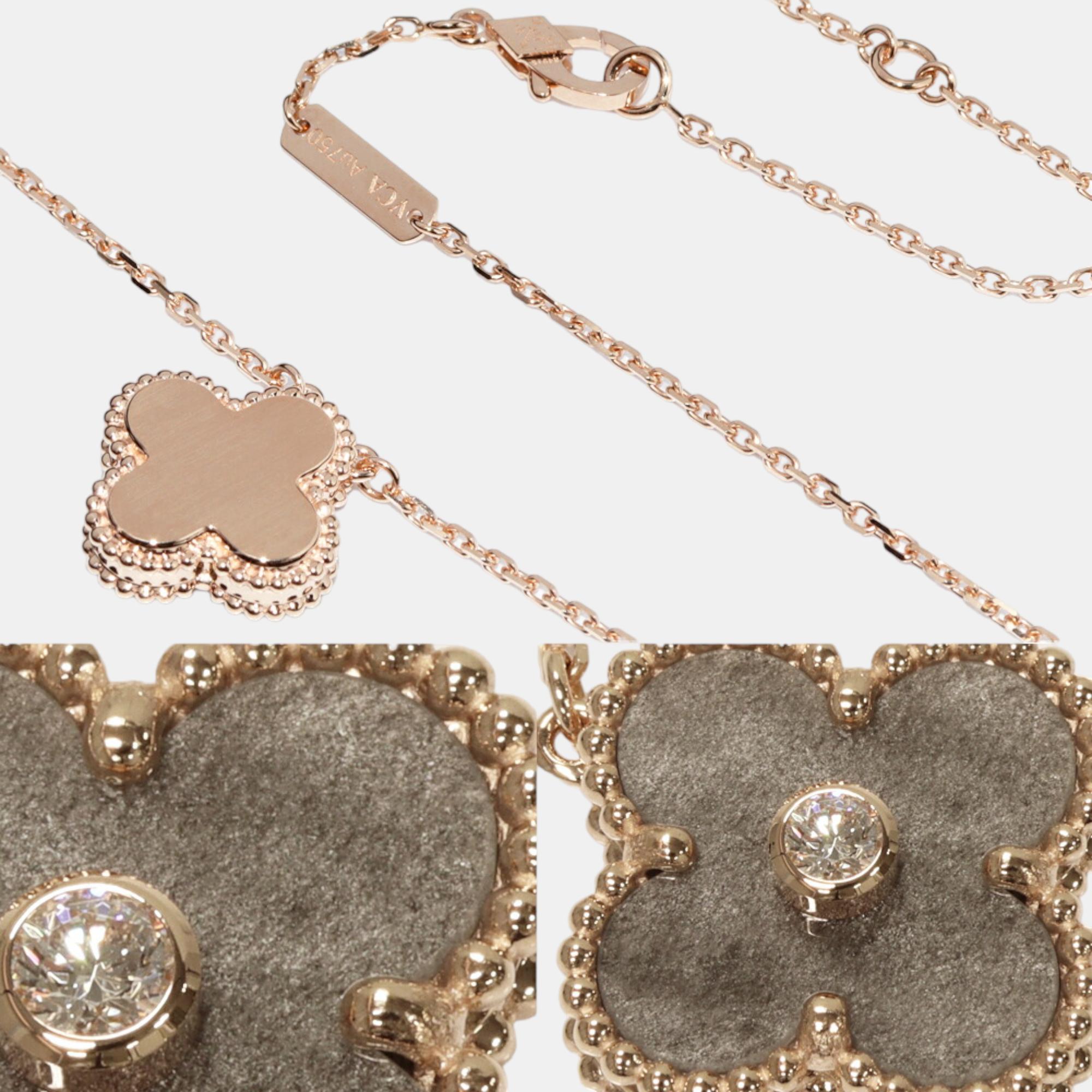 Van Cleef & Arpels Vintage Alhambra Silver Obsidian 18K Rose Gold Diamond Necklace