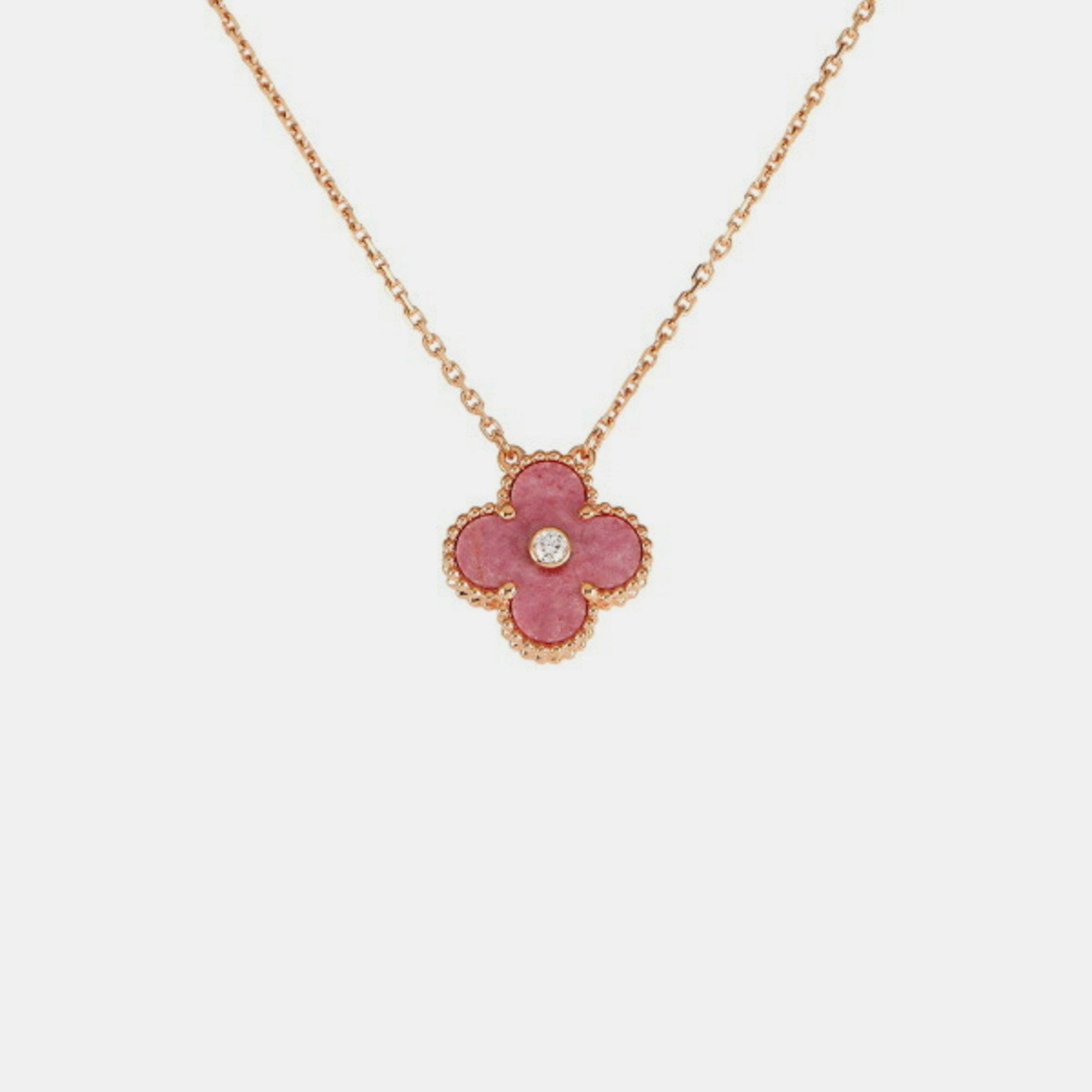 Van Cleef & Arpels Vintage Alhambra Limited Edition 18K Rose Gold Diamond Rhodonite Necklace
