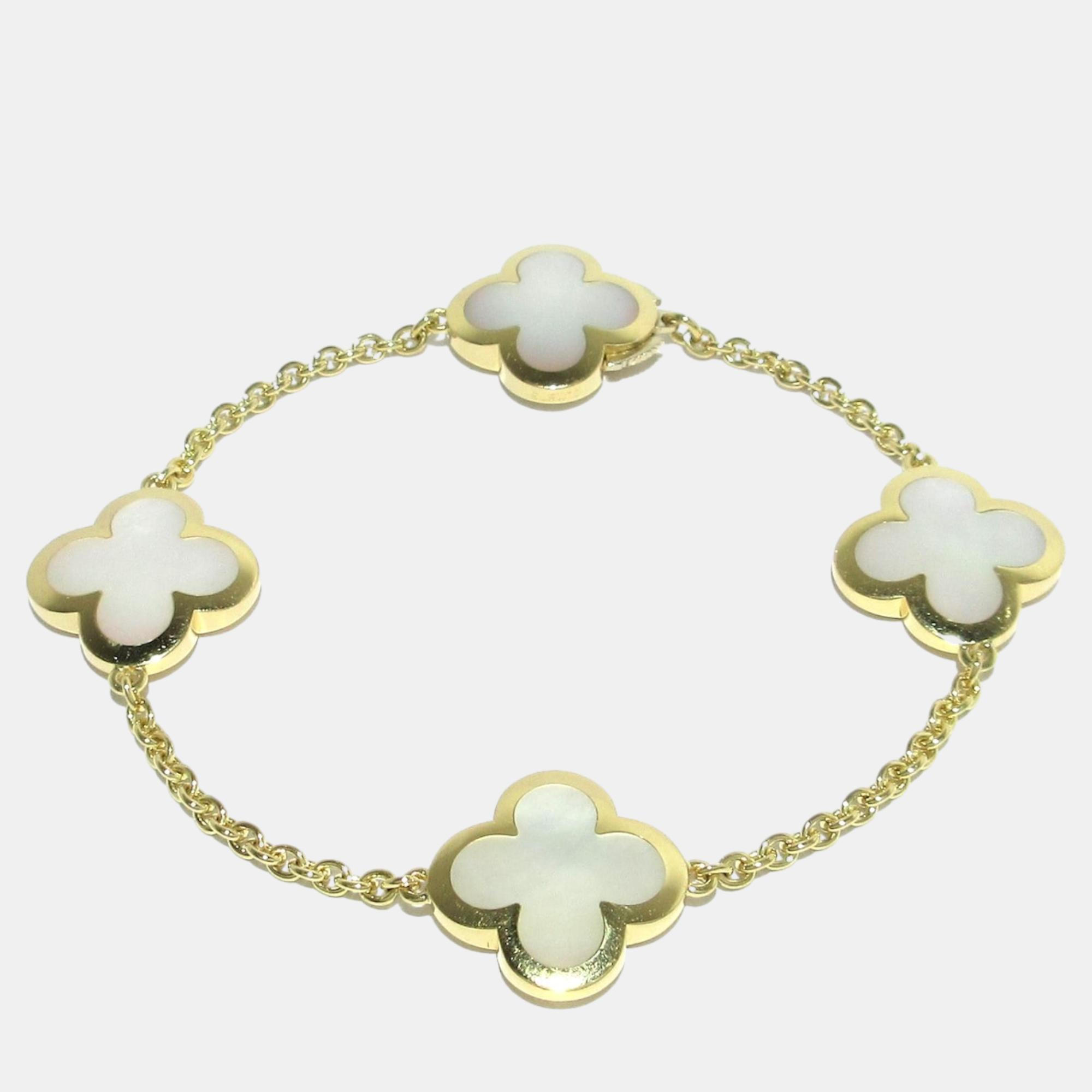 Van Cleef & Arpels 18K Yellow Gold And Mother Of Pearl Pure Alhambra 4 Motif Bracelet