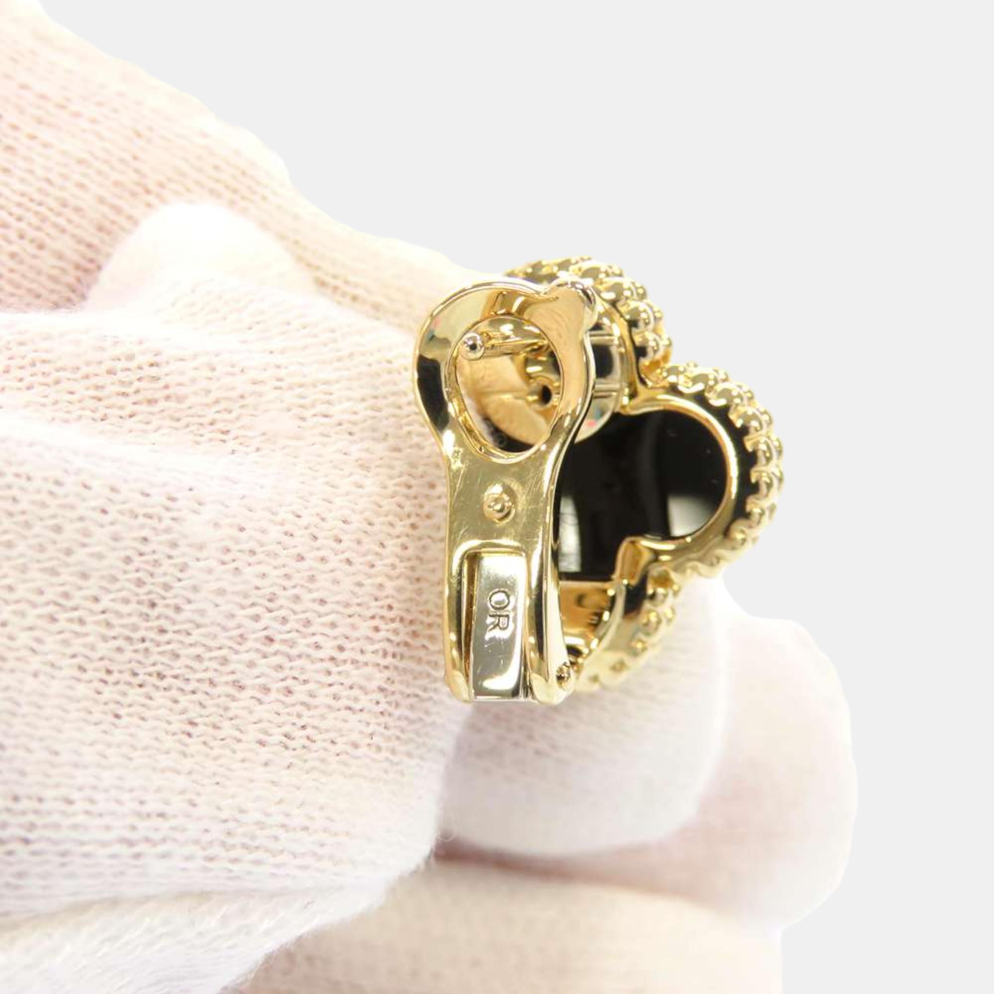 Van Cleef & Arpels 18K Yellow Gold And Onyx Vintage Alhambra Earrings