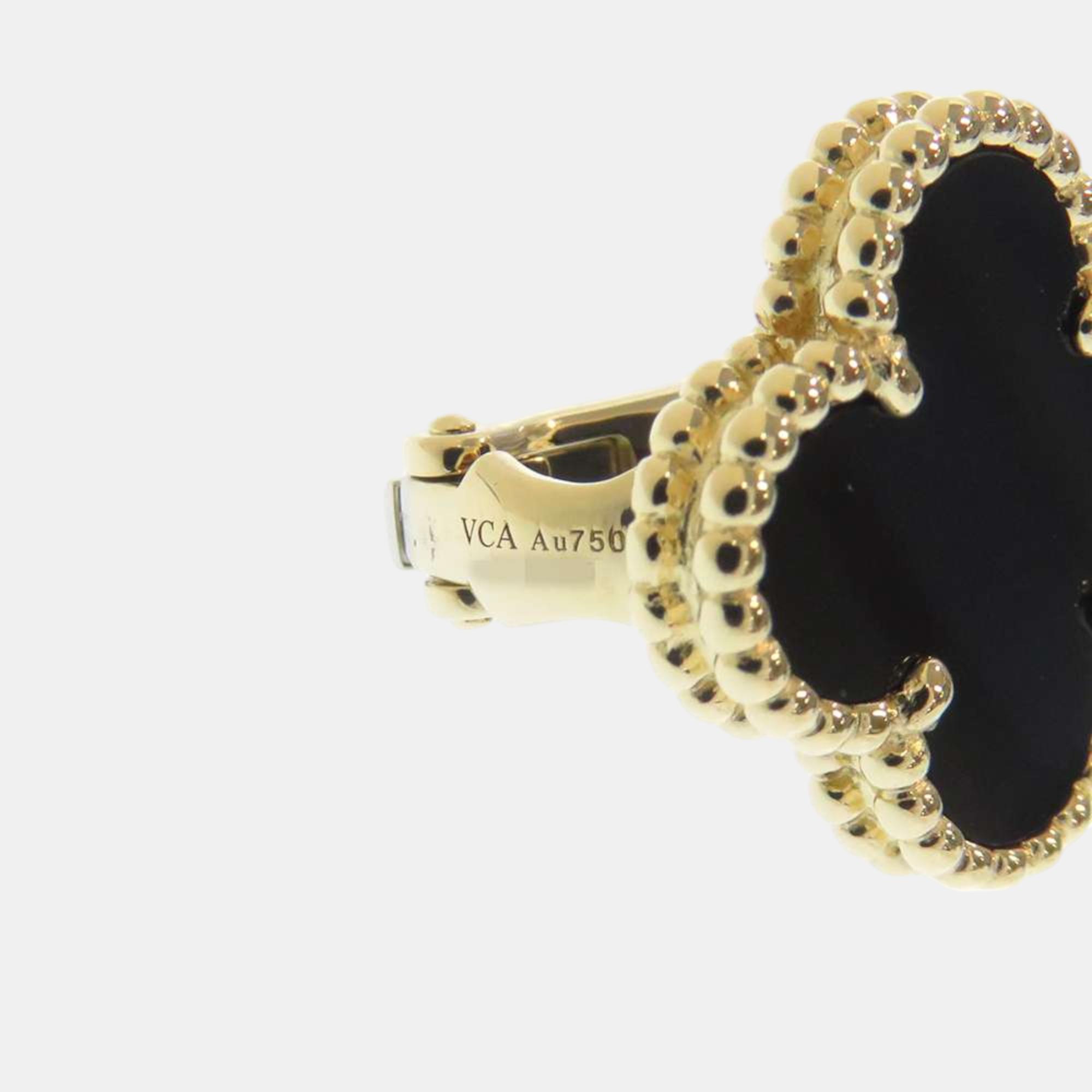 Van Cleef & Arpels 18K Yellow Gold And Onyx Vintage Alhambra Earrings