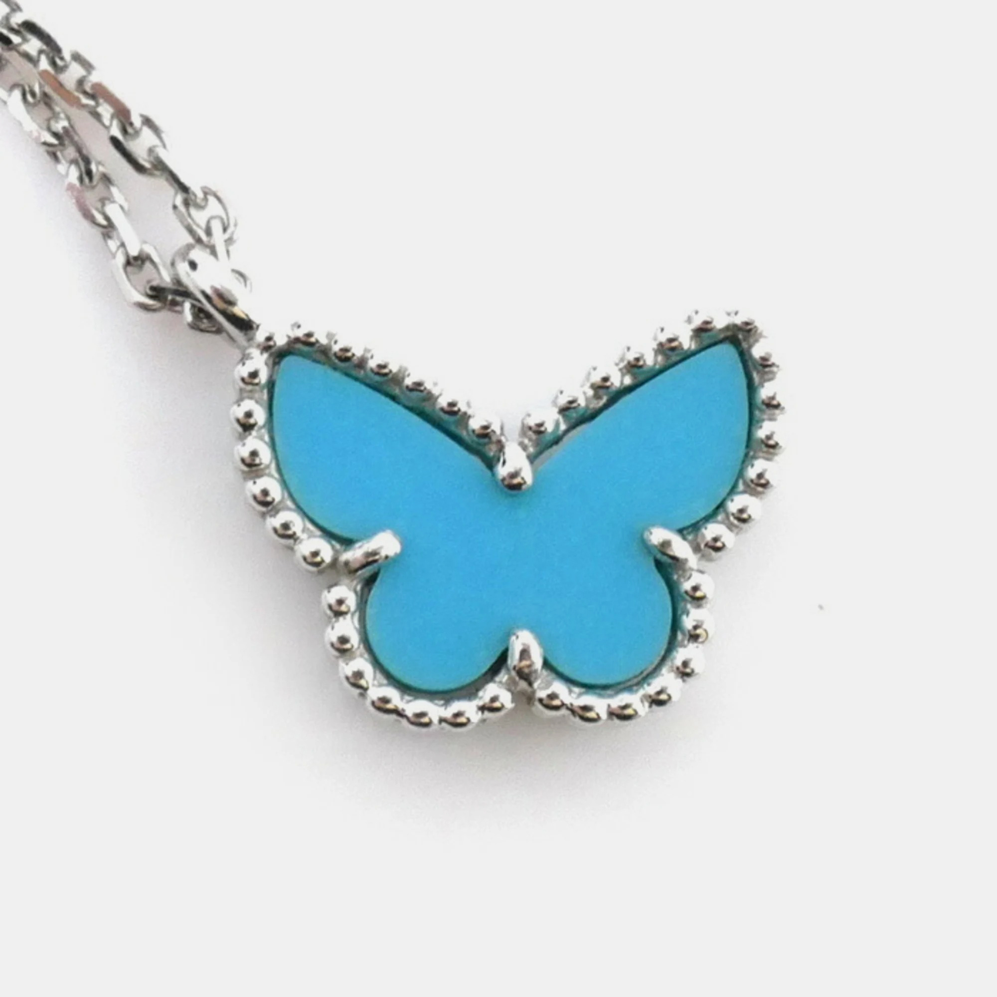 Van Cleef & Arpels 18K White Gold Sweet Alhambra Butterfly Pendant Necklace