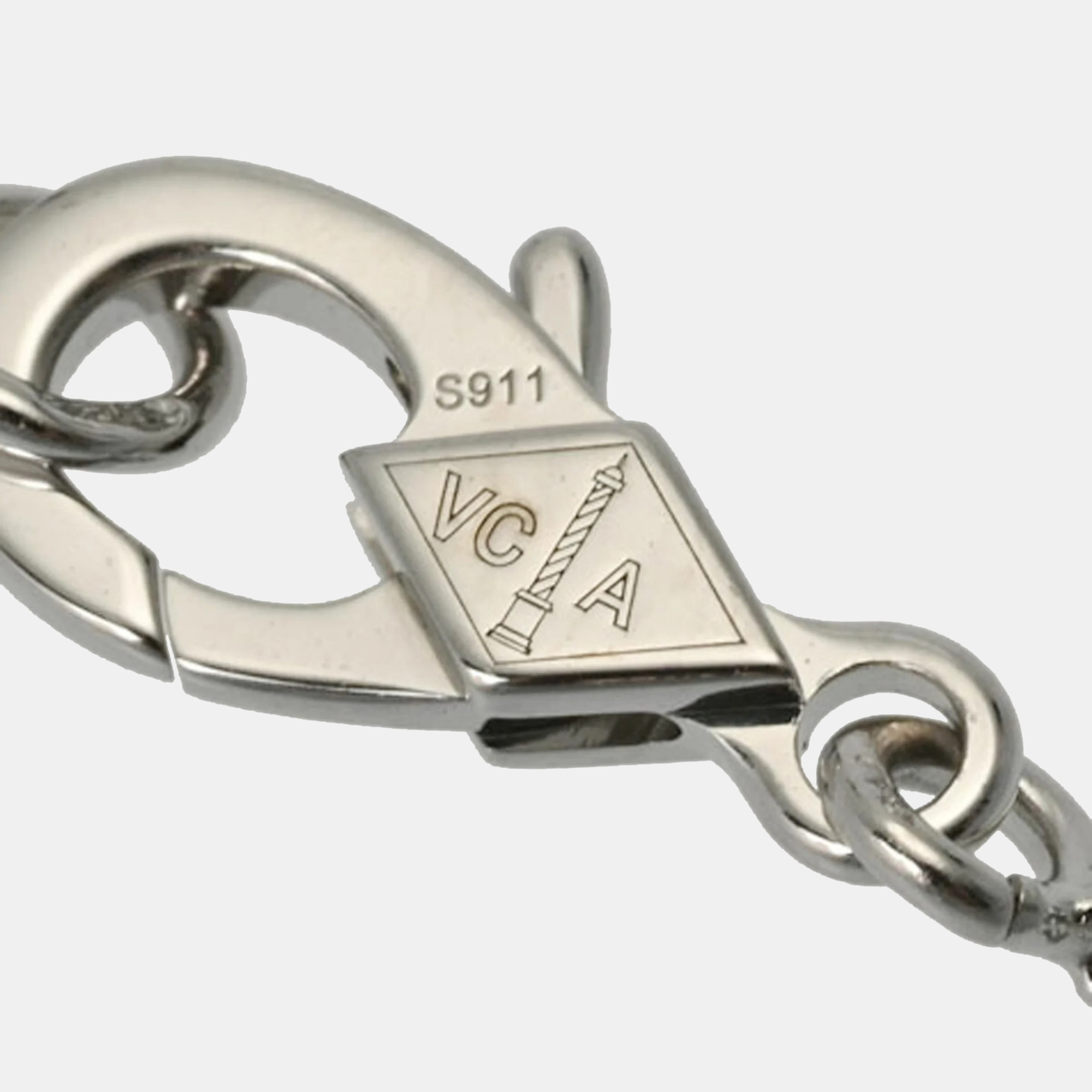 Van Cleef & Arpels 18K White Gold And Diamond Vintage Alhambra Pendant Necklace
