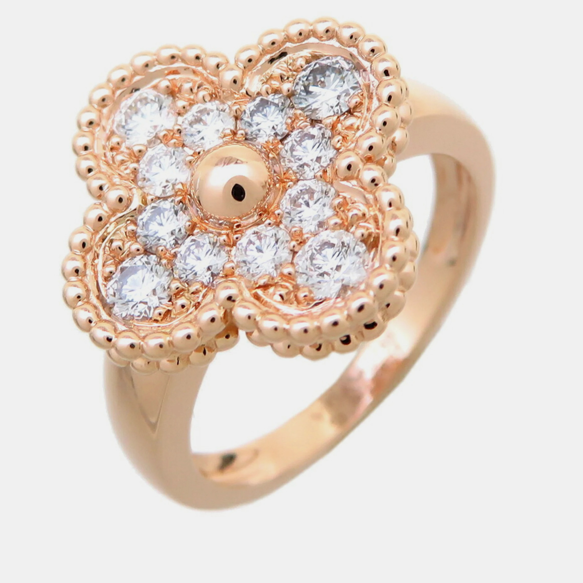 Van cleef & arpels vintage alhambra 18k rose gold with diamonds 0.32ct ring eu 51