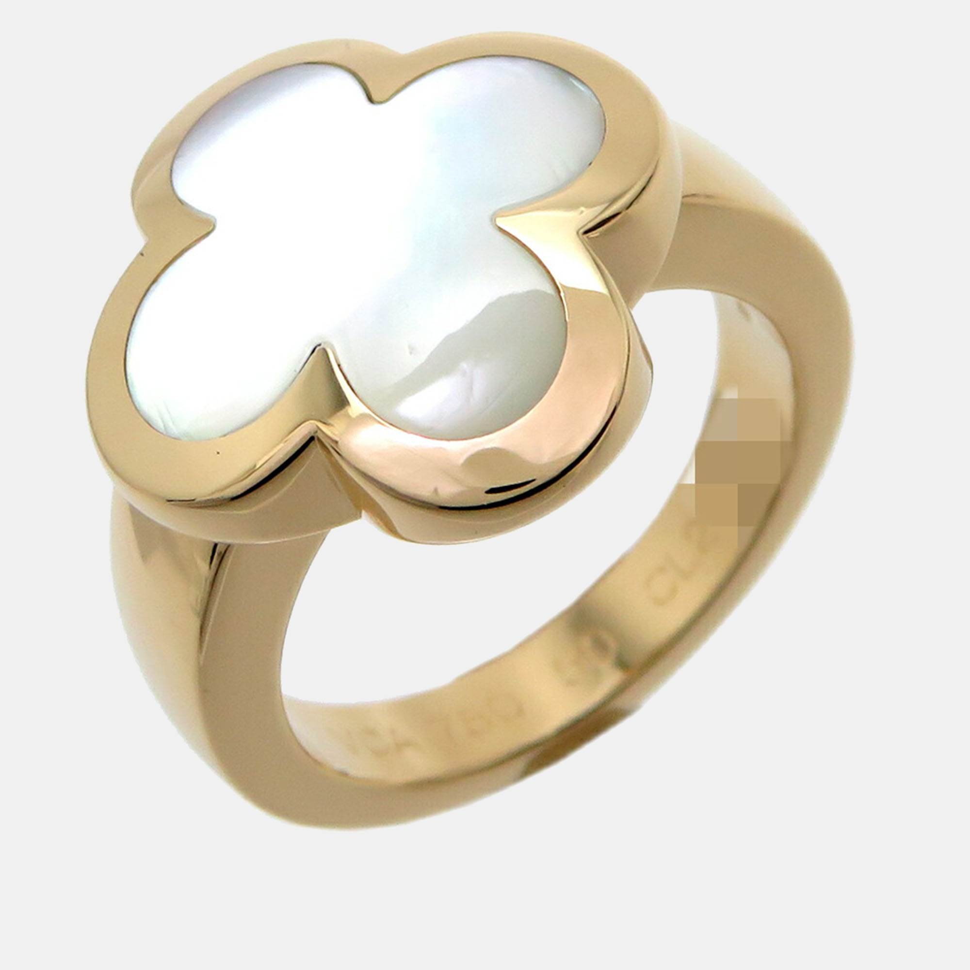 Van cleef & arpels 18k yellow gold and mother of pearl pure alhambra ring eu 60