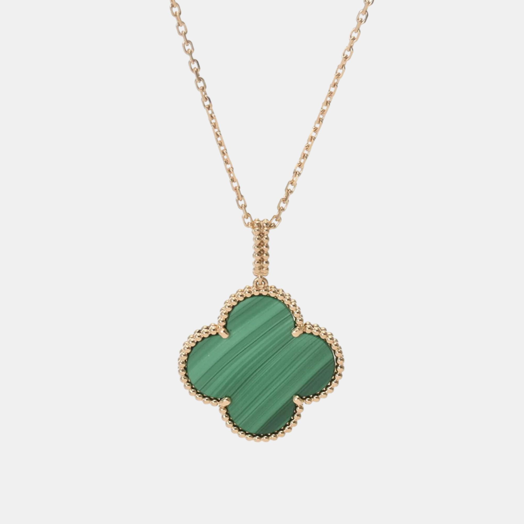 Van cleef & arpels18k yellow gold and malachite magic alhambra long pendant necklace