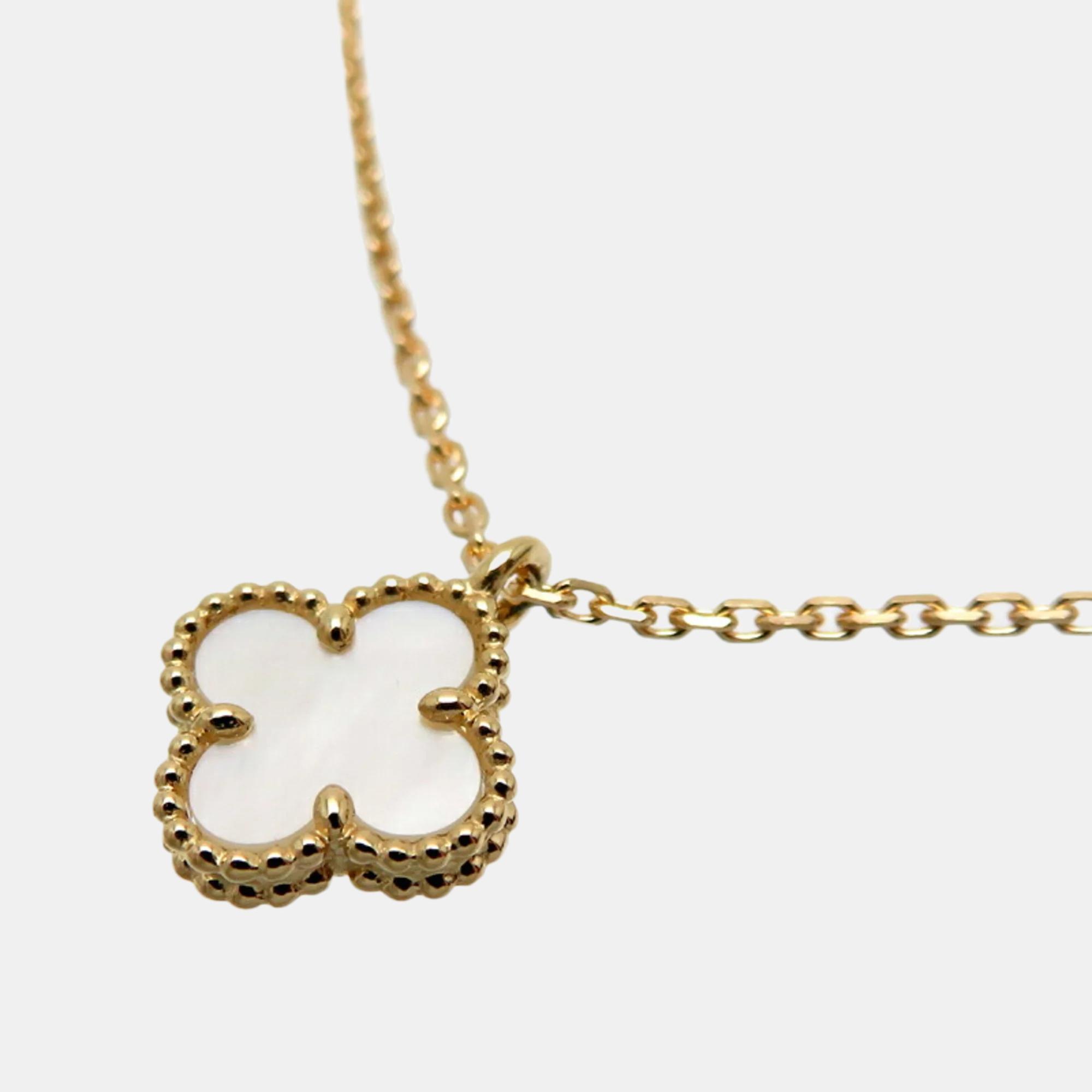 Van cleef & arpels 18k yellow gold and shell sweet alhambra pendant necklace