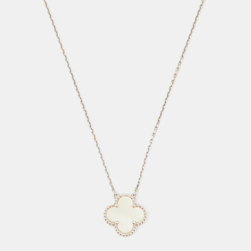 Van cleef & arpels vintage alhambra mother of pearl 18k white gold necklace