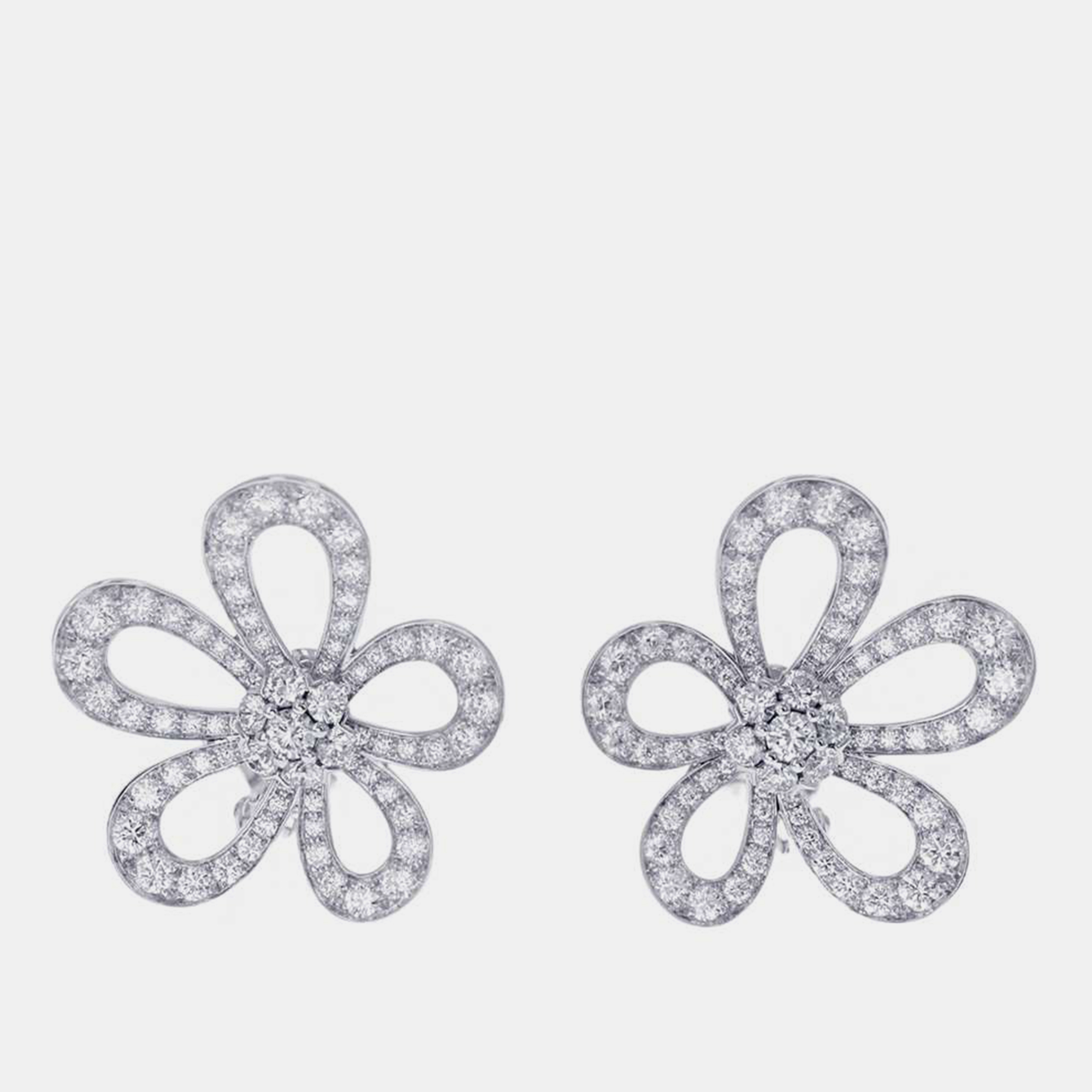 Van cleef & arpels 18k white gold and diamond flowerlace stud earrings