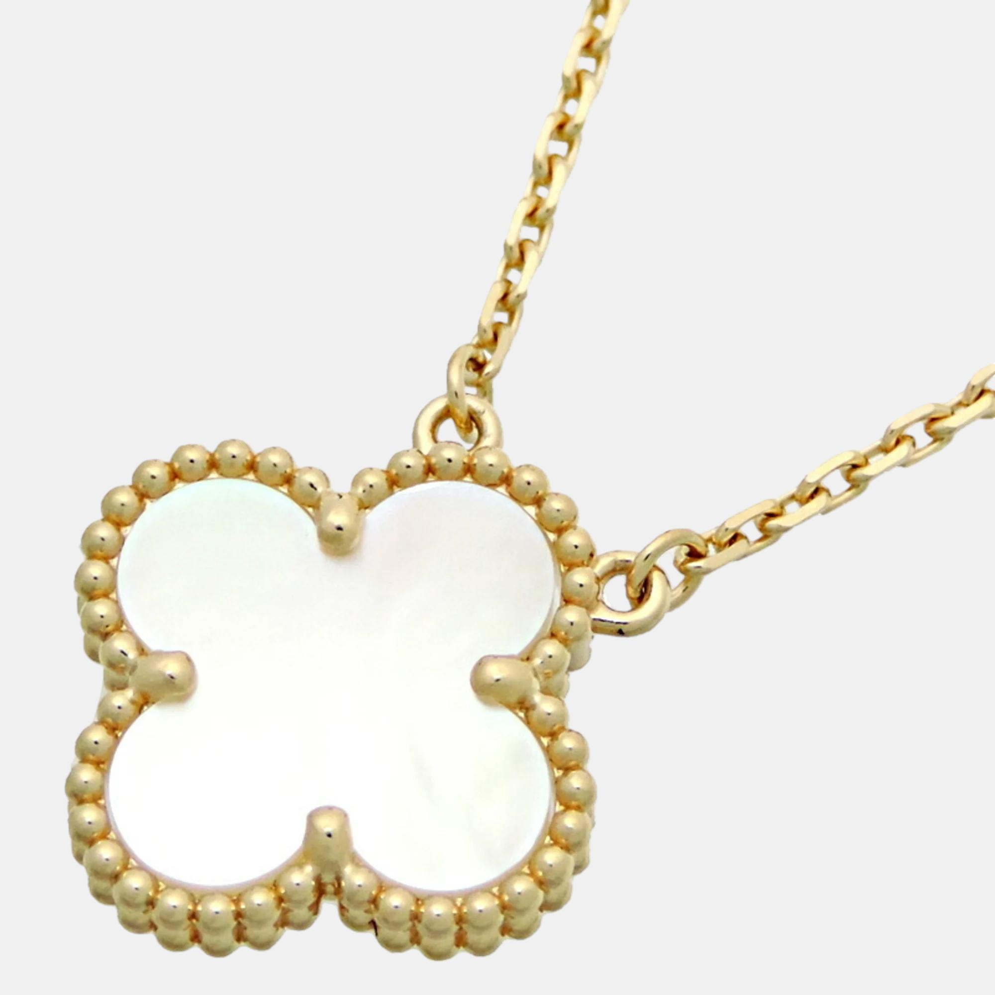 Van cleef & arpels vintage alhambra yellow gold, mother of pearl necklace