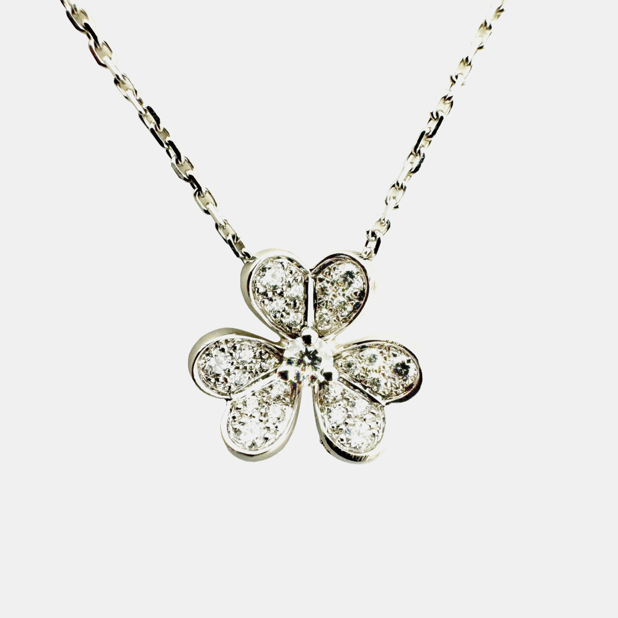 Van cleef & arpels 18k white gold and diamond frivole pendant necklace