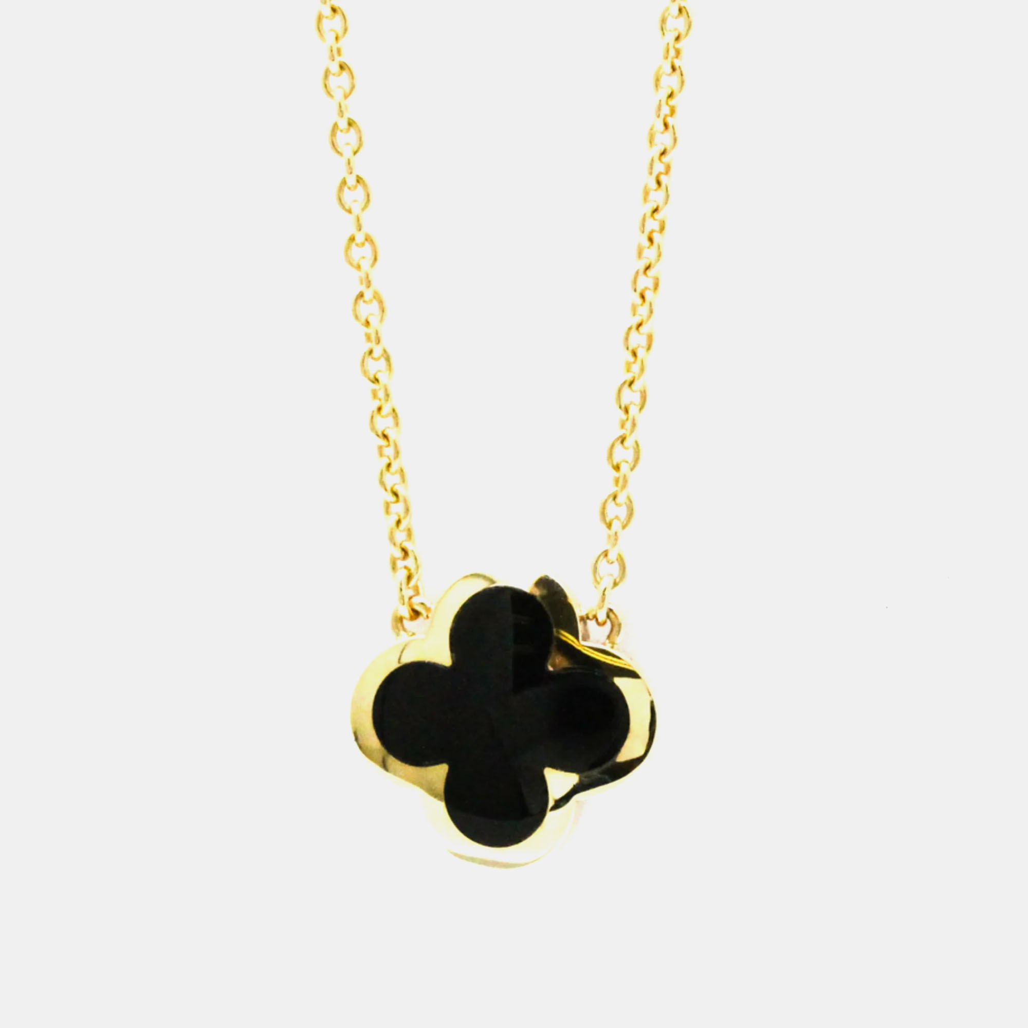 Van cleef & arpels 18k yellow gold and onyx pure alhambra pendant necklace