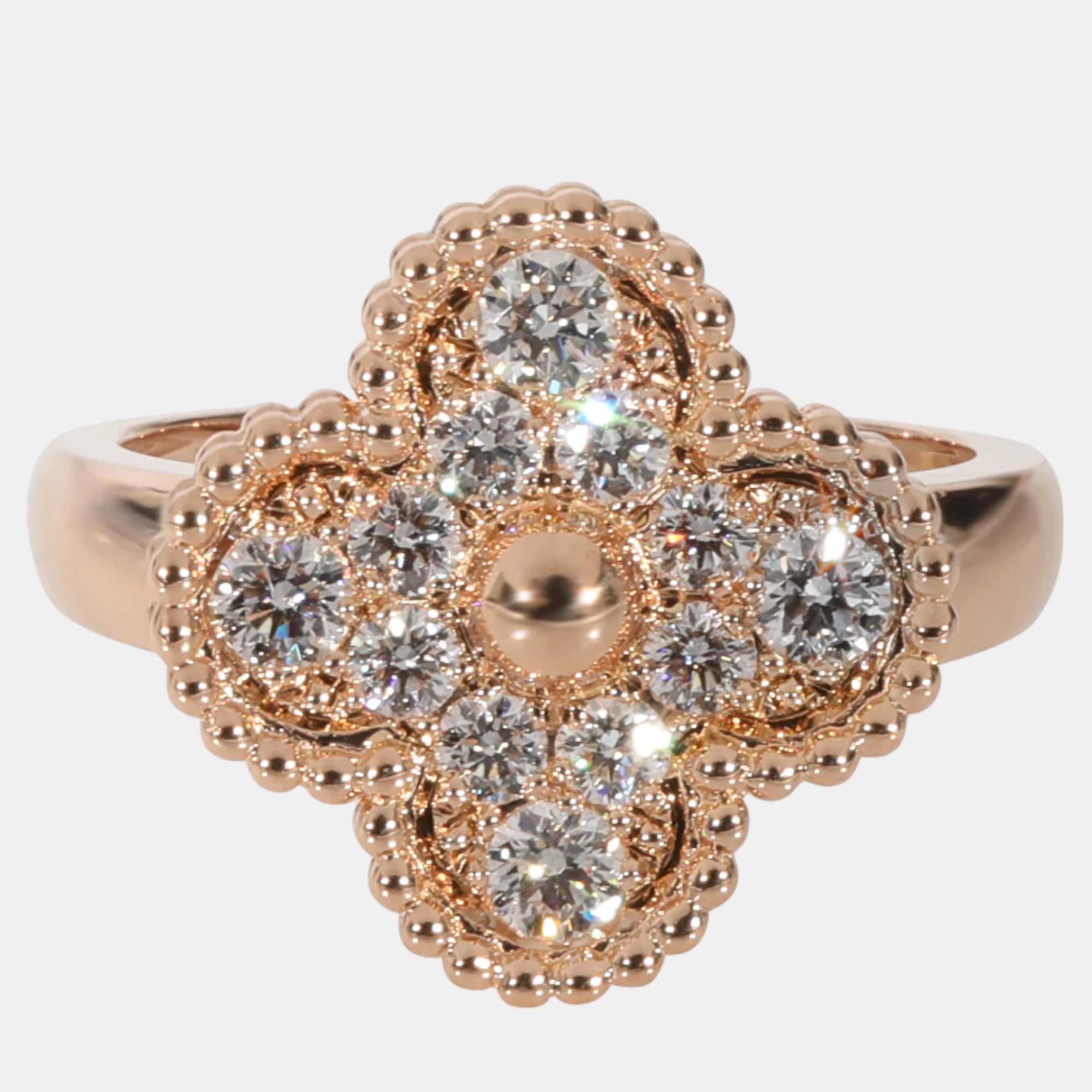 Van cleef & arpels 18k rose gold vintage alhambra diamond ring