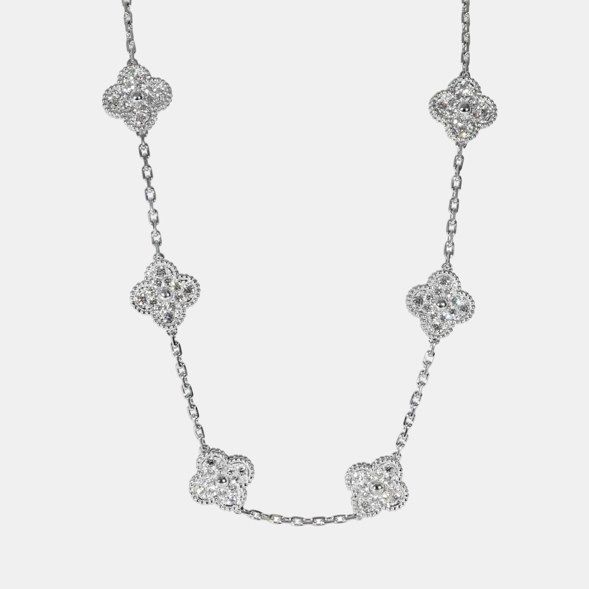 Van cleef & arpels 18k white gold  vintage alhambra diamond necklace