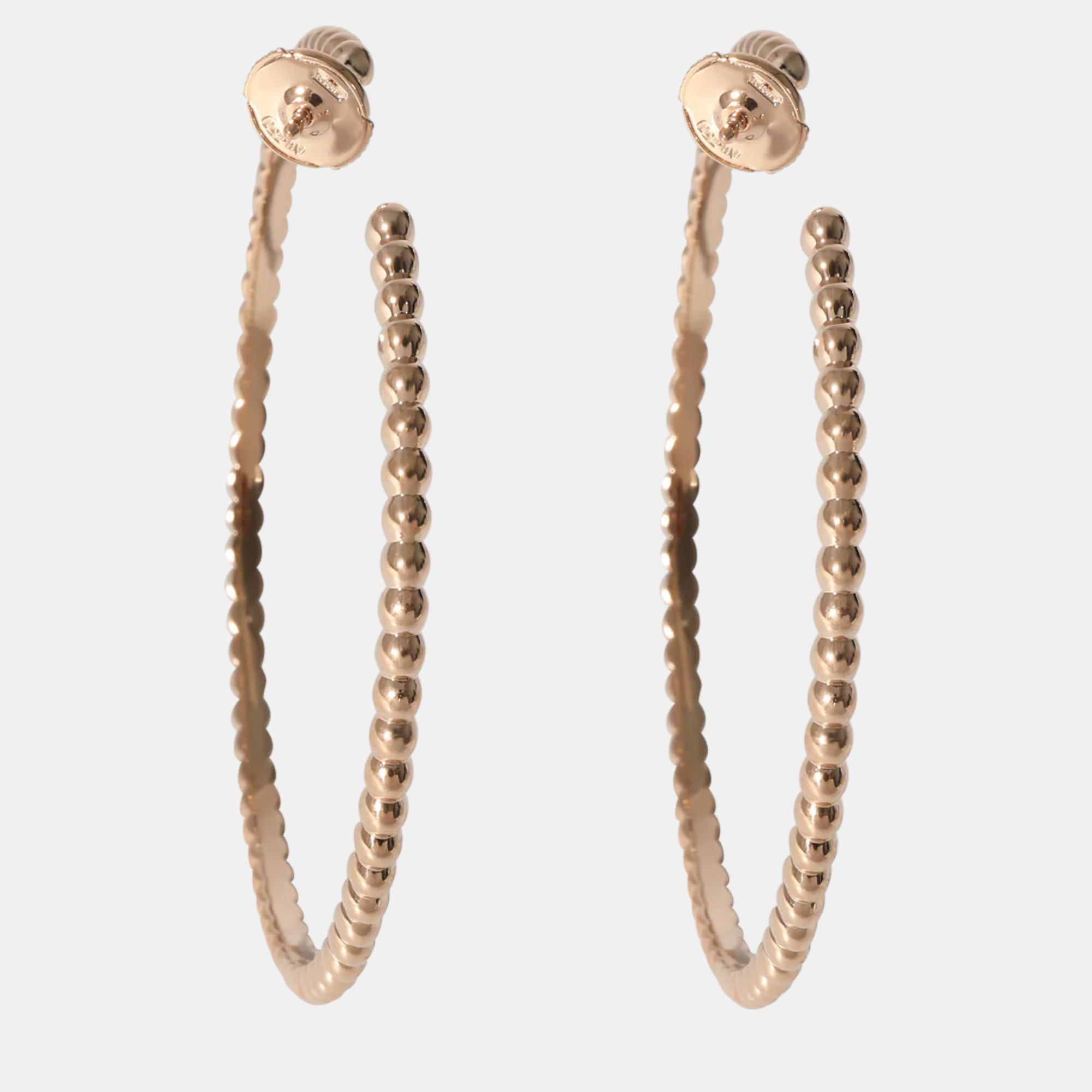 Van cleef & arpels 18k rose gold large perlee hoop earring