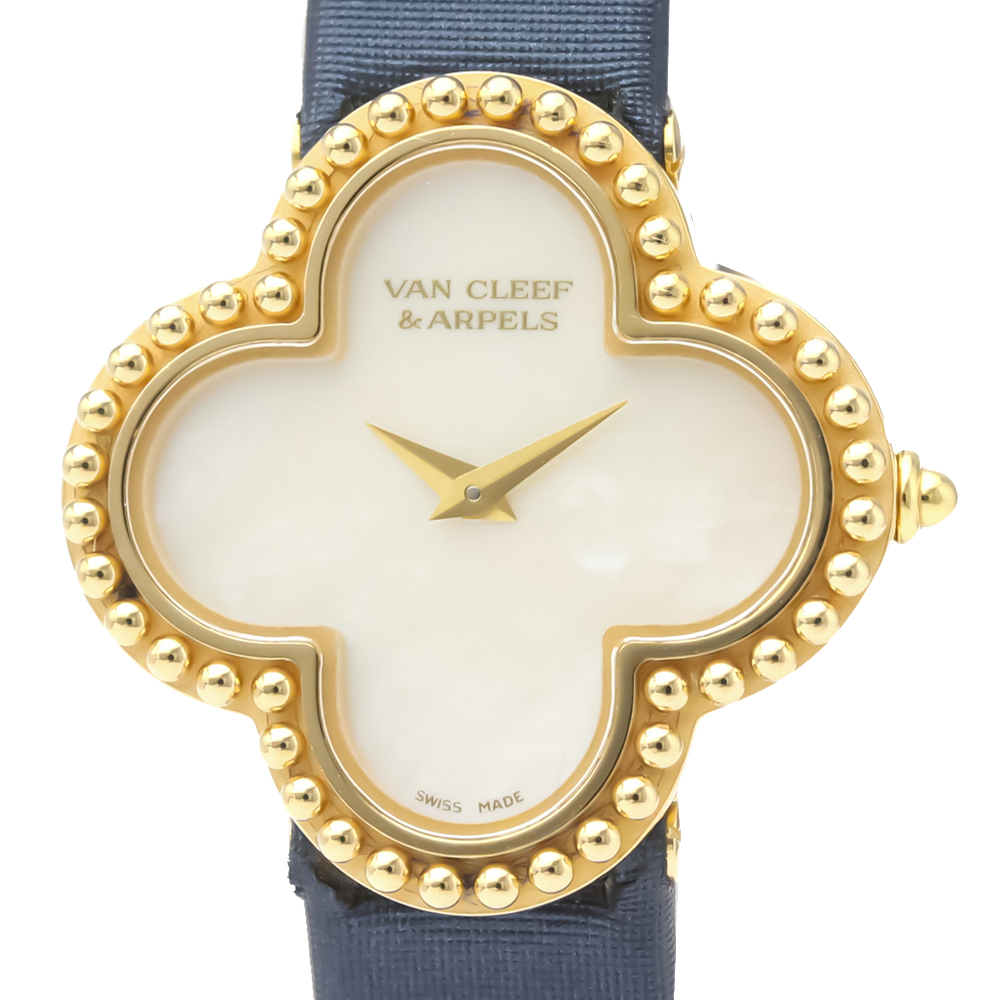 Van Cleef & Arpels MOP 18K Yellow Gold Alhambra Quartz Women's Wristwatch 25 MM