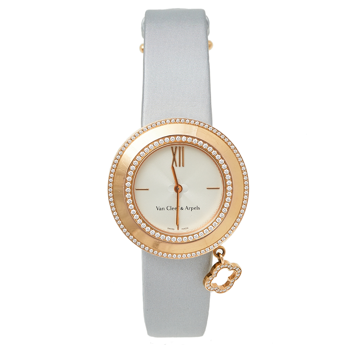 Van Cleef & Arpels Silver 18K Rose Gold Diamond Charms HH69025 Women's Wristwatch 32 mm