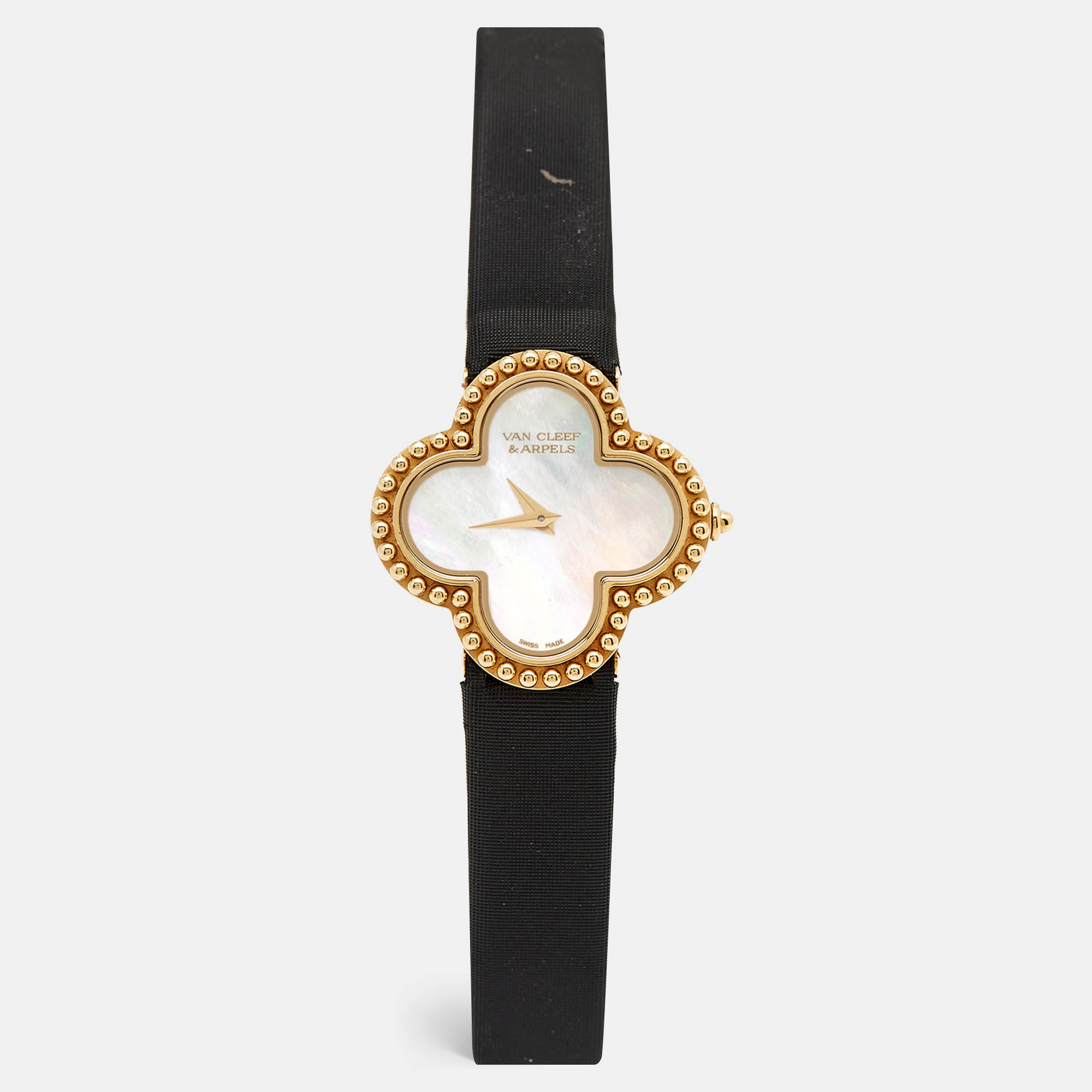 Van cleef & arpels mother of pearl satin alhambra vcard22000 women's wristwatch 26 mm