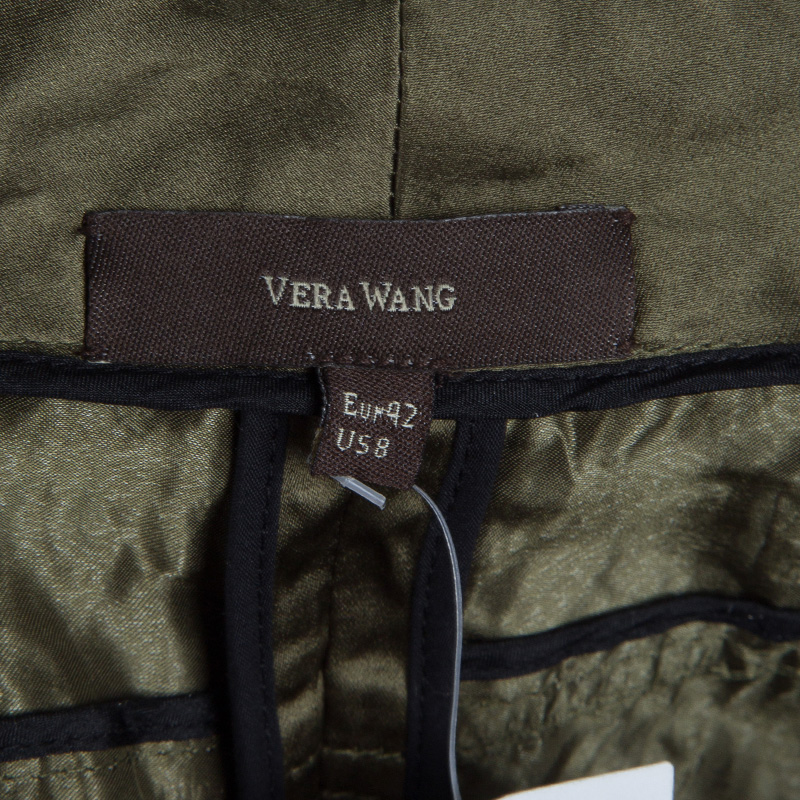 Vera Wang Olive Green Slipper Satin Tapered Trousers M