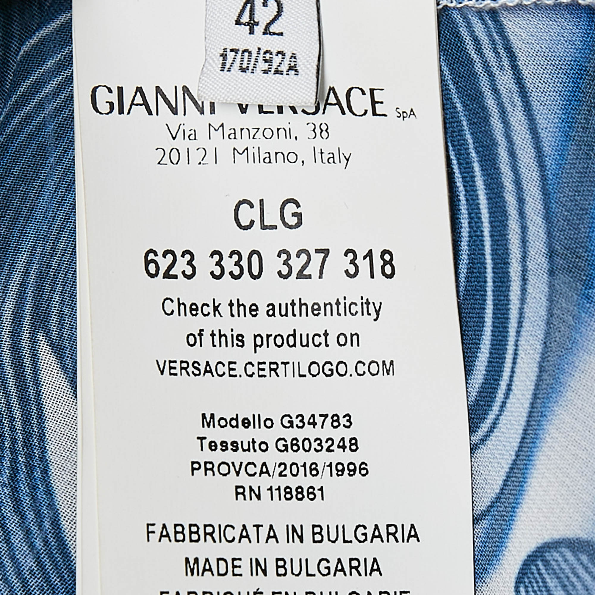 Versace Collection White/Blue Printed Chiffon Lace-Up Top M