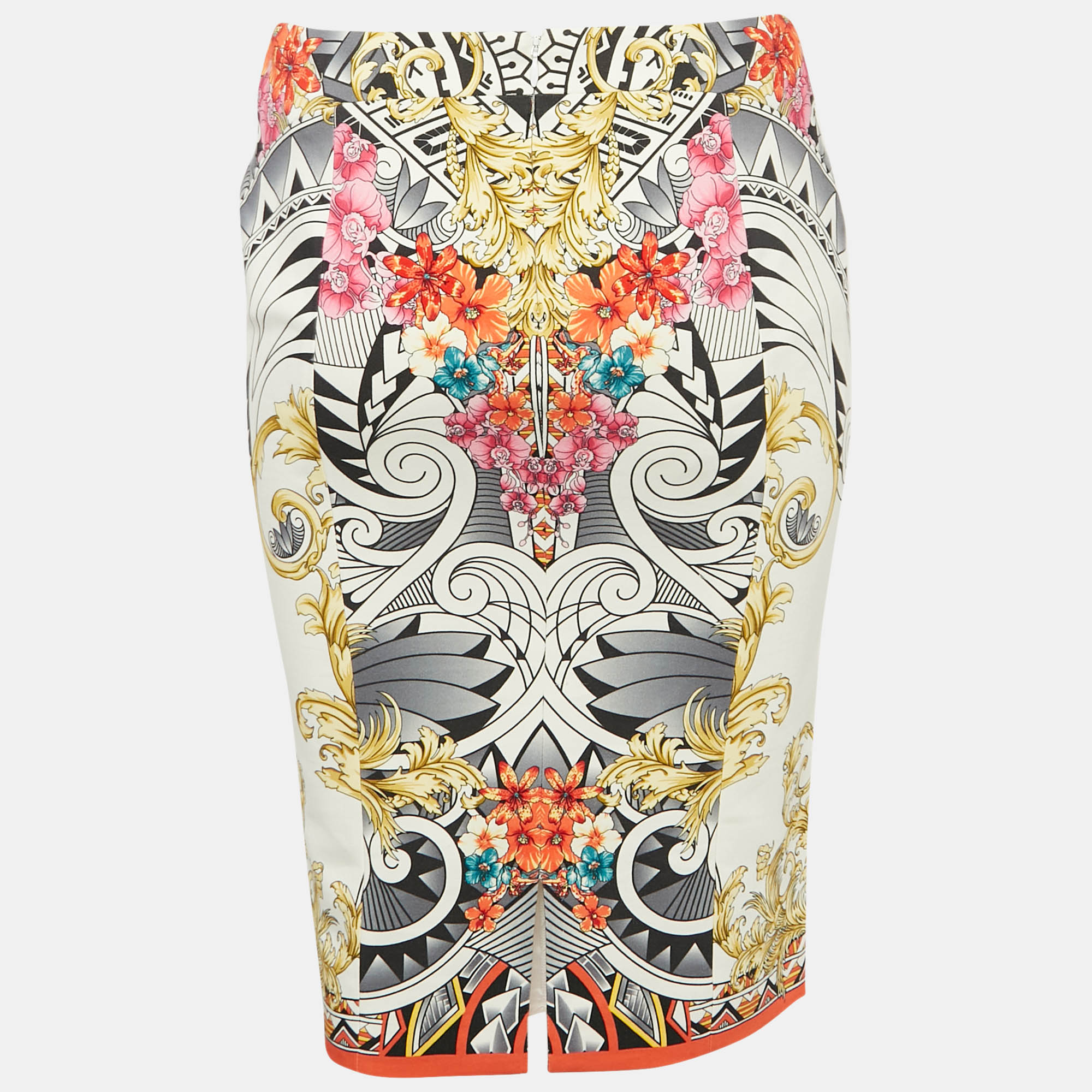 Versace Collection Multicolor Floral Print Cotton Pencil Skirt M