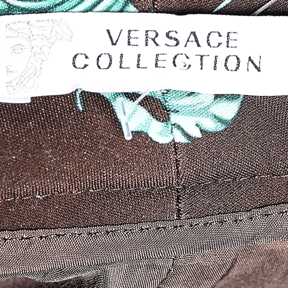 Versace Collection Brown Printed Knit Midi Fitted Skirt S