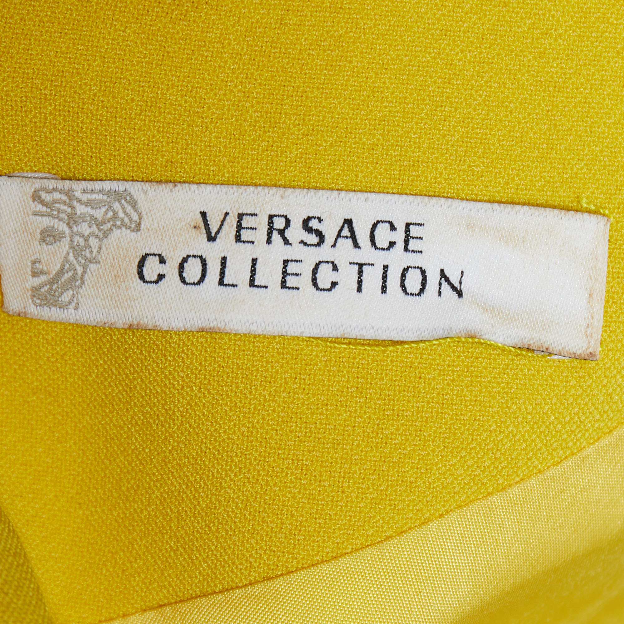 Versace Collection Yellow Stretch Crepe Boat Neck Sleeveless Mini Dress M