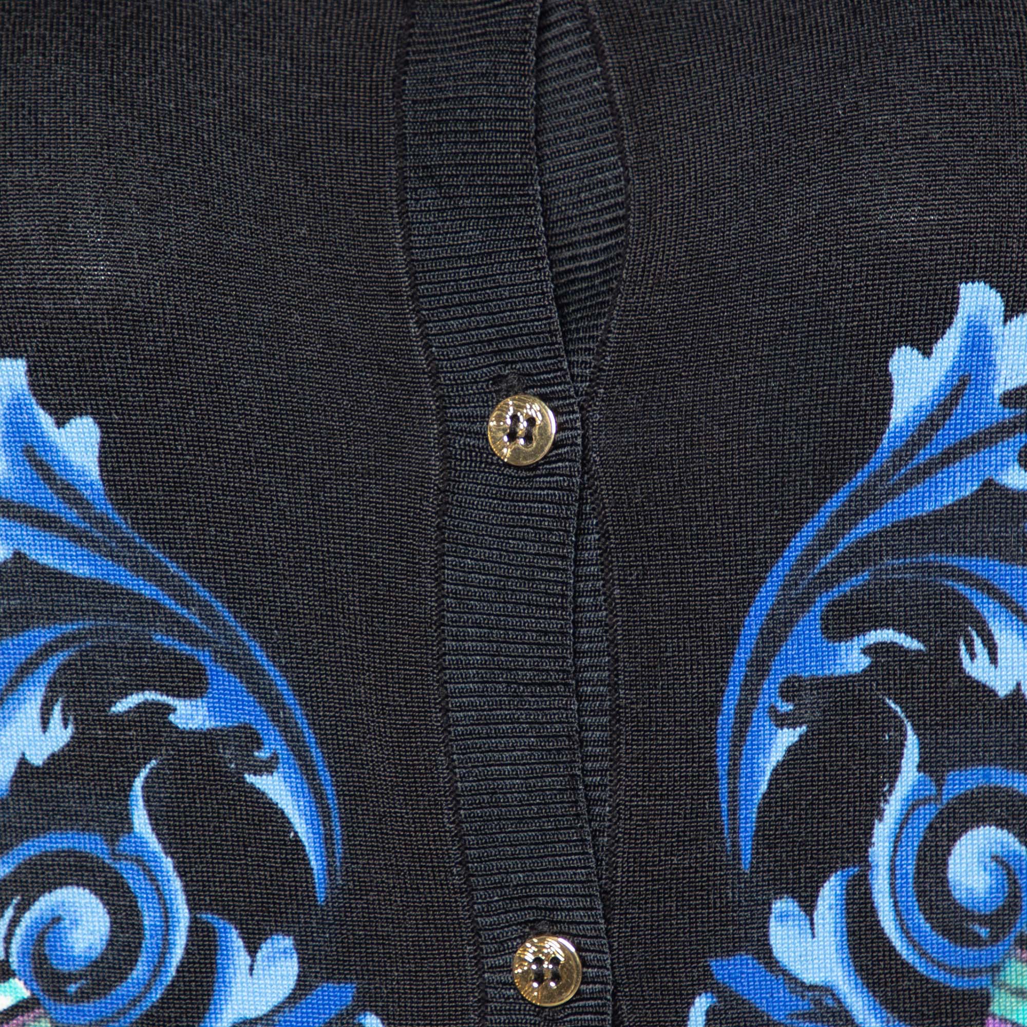 Versace Collection Black Floral Printed Silk Knit Cardigan M