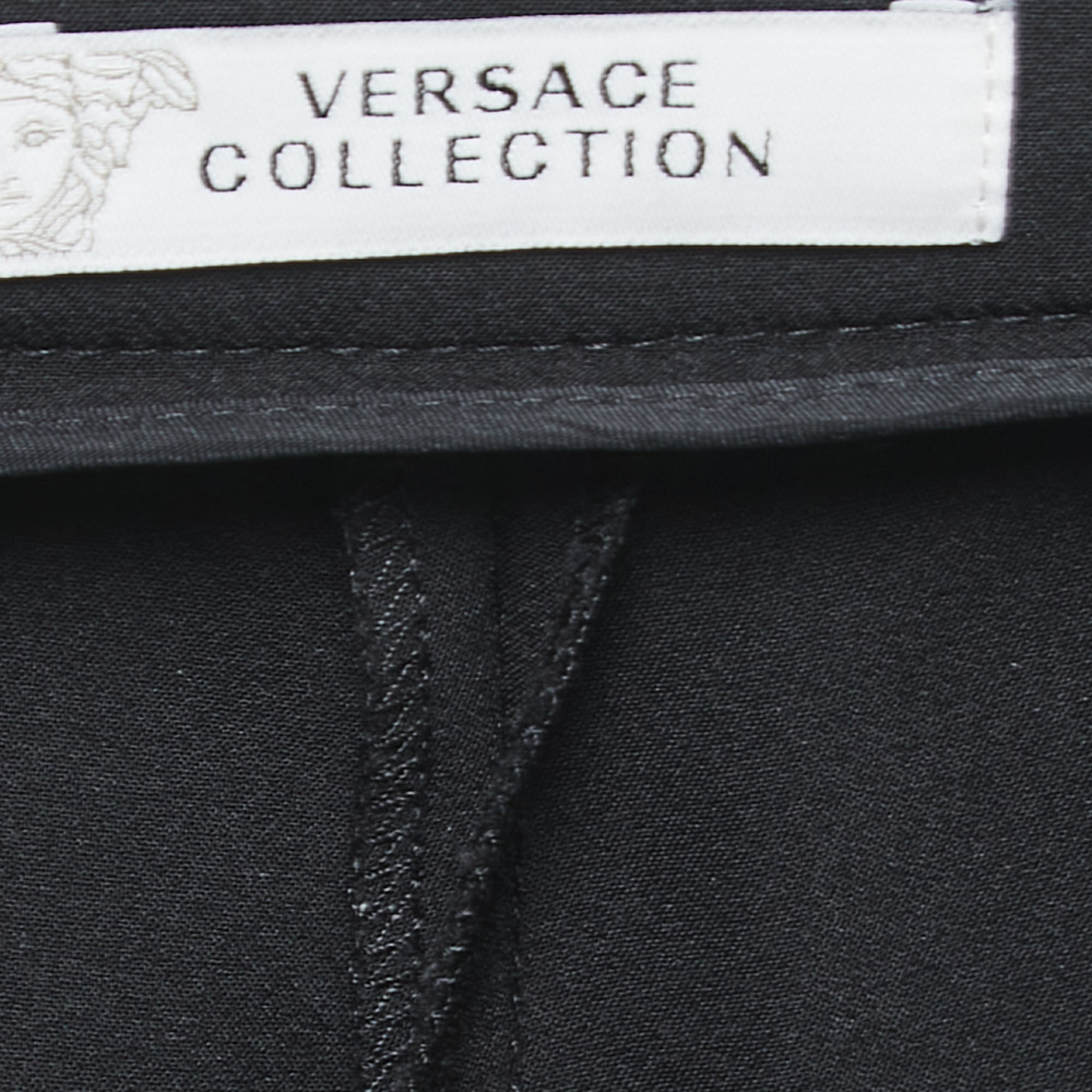 Versace Collection Black Stretch Crepe Front Zip Detail Trousers S