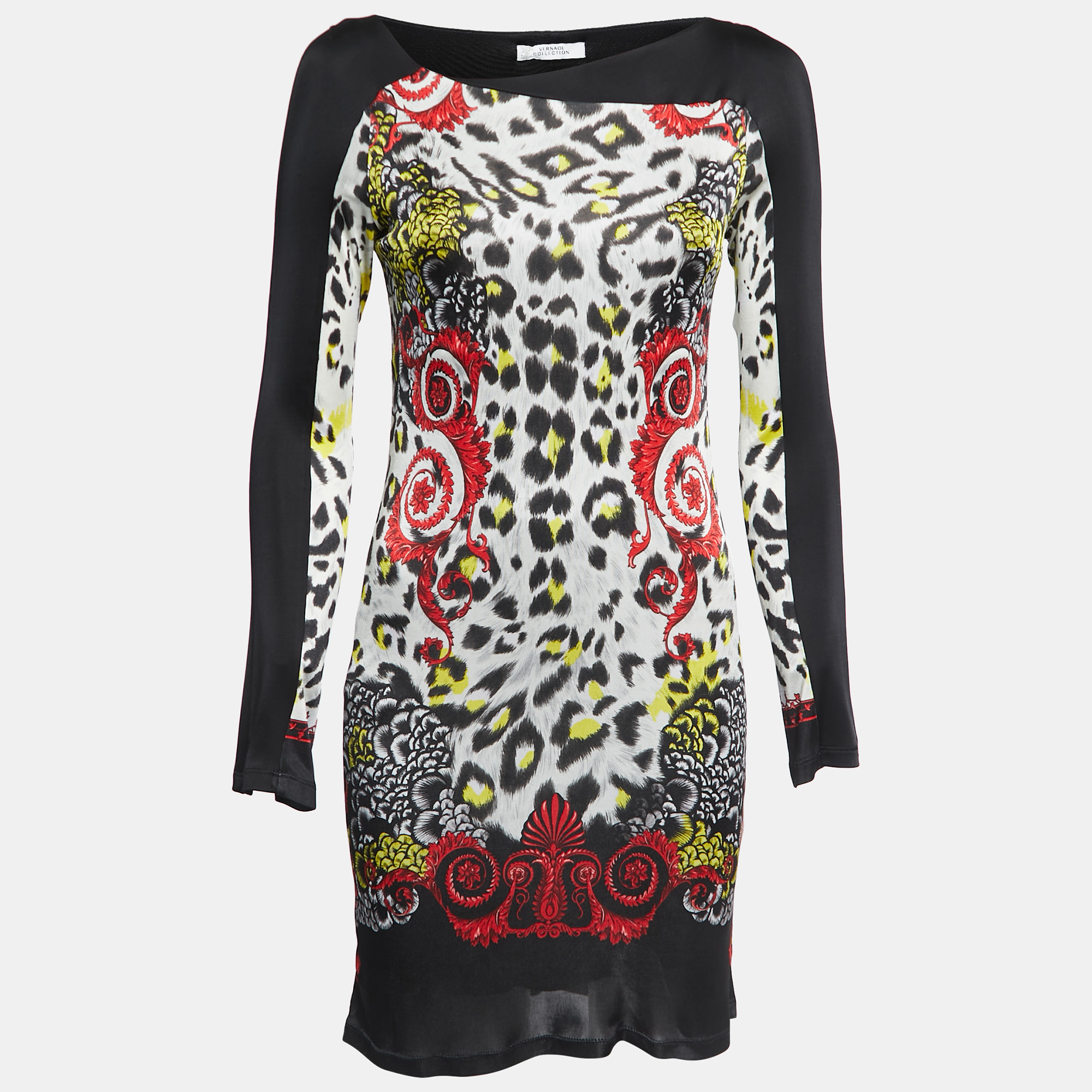 Versace collection multicolor printed jersey long sleeve mini dress s