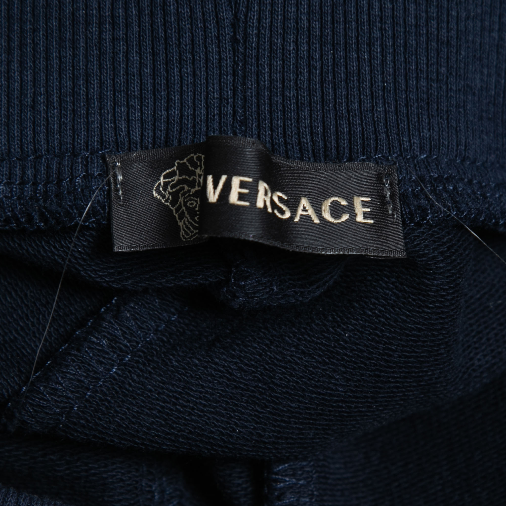 Versace Collection Navy Blue Logo Embellished Cotton Joggers XL