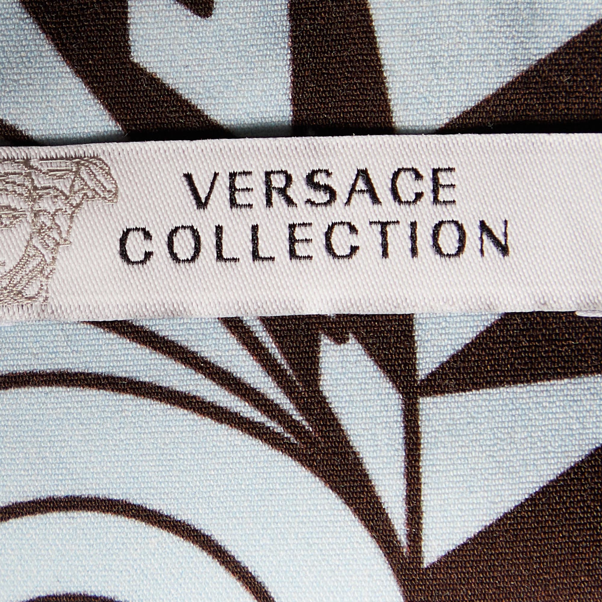 Versace Collection Blue Printed Knit Midi Fitted Skirt S