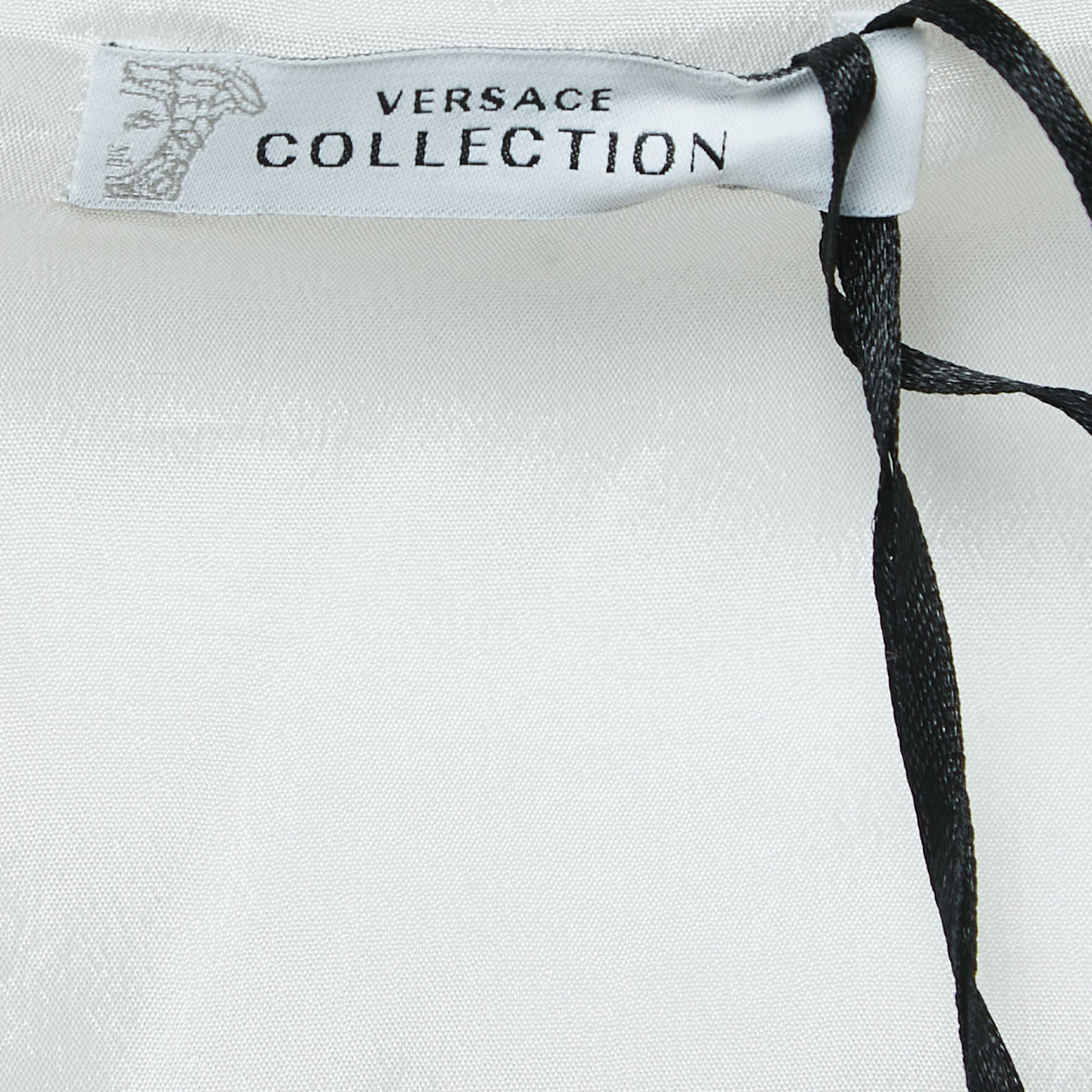 Versace Collection Off White Crepe Embossed Detail Mini Shift Dress L