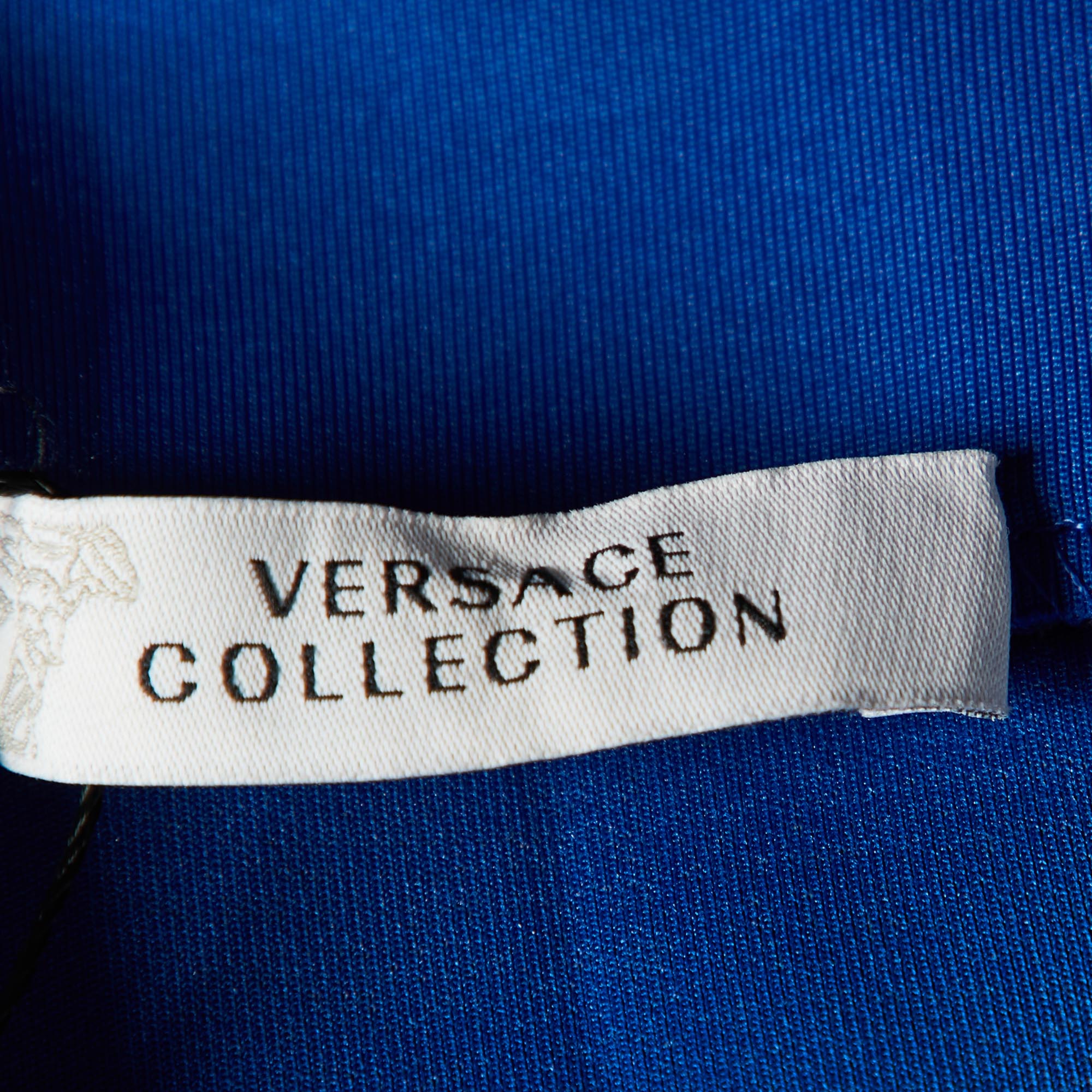 Versace Collection Blue Jersey Embellished Detail Flared Mini Skirt M