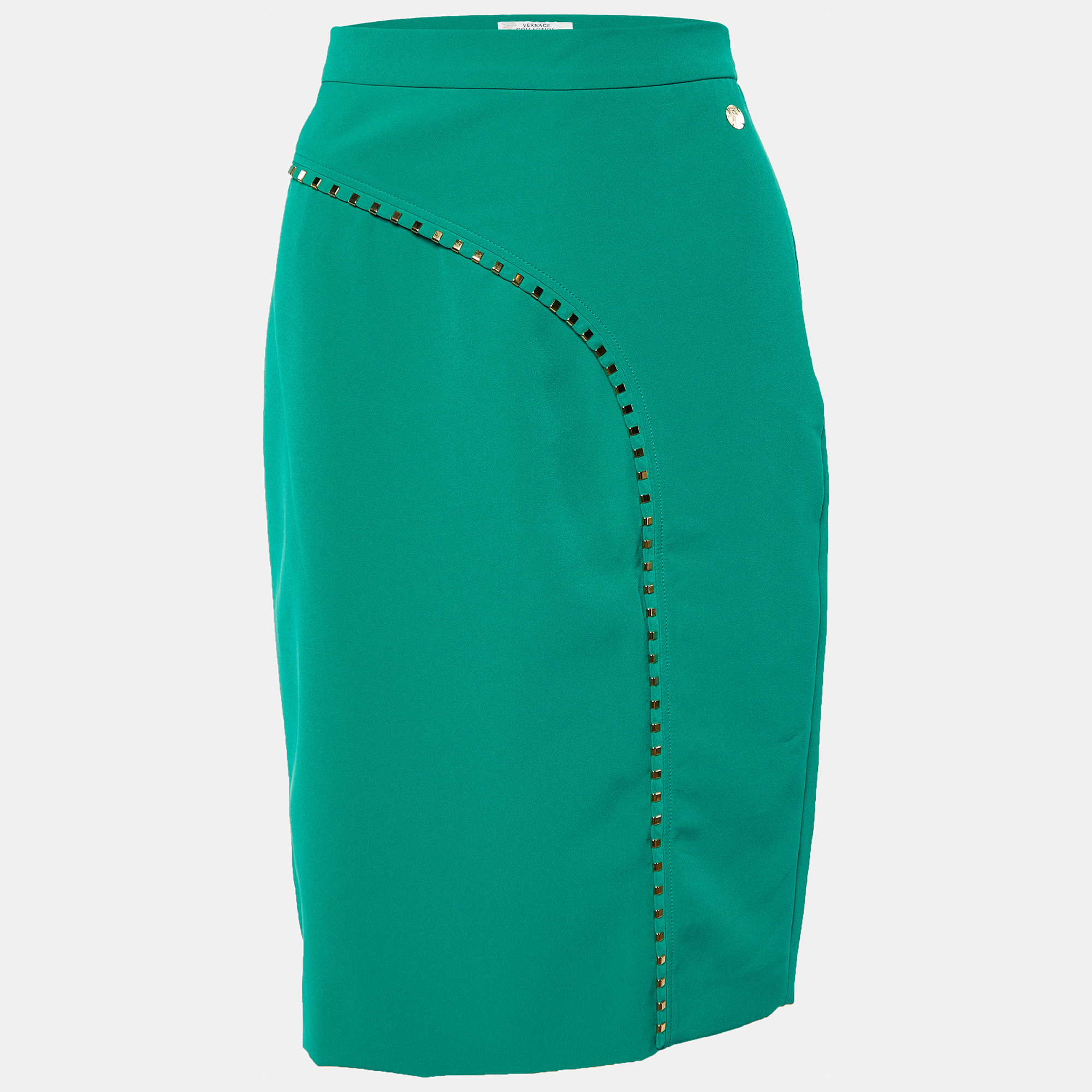 Versace Collection Green Crepe Stud Detail Mini Skirt S