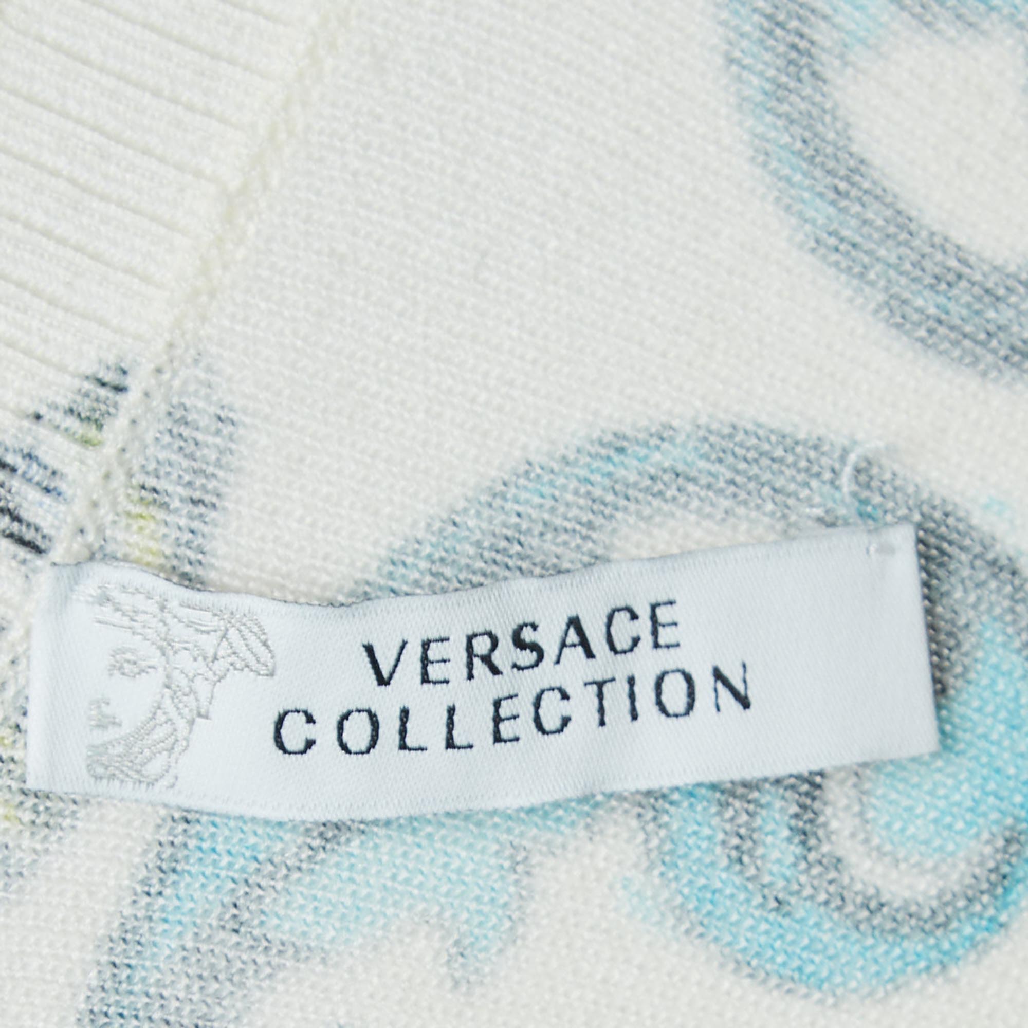 Versace Collection Cream Printed Knit Button Front Top M