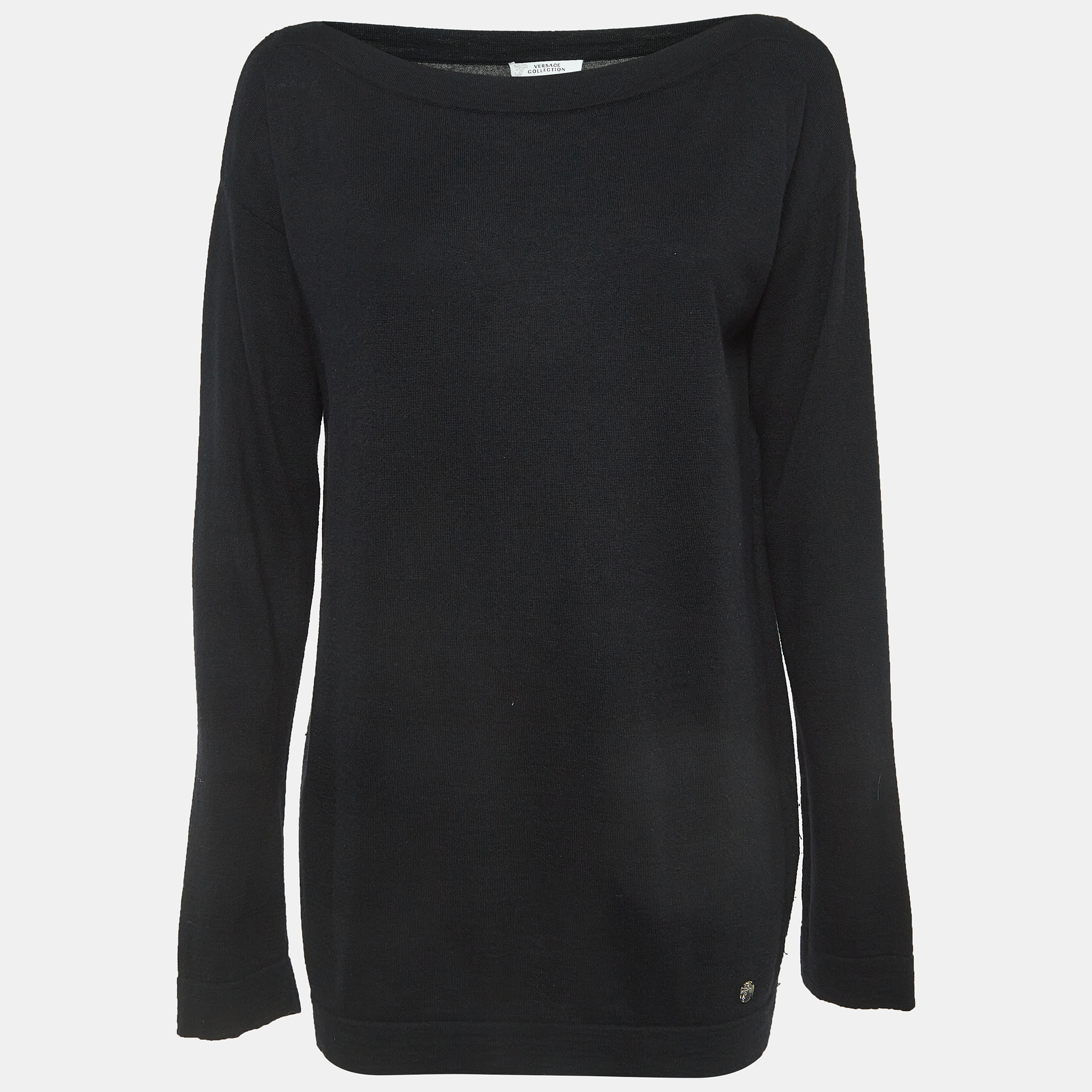 Versace collection black silk & cashmere long sleeve top m