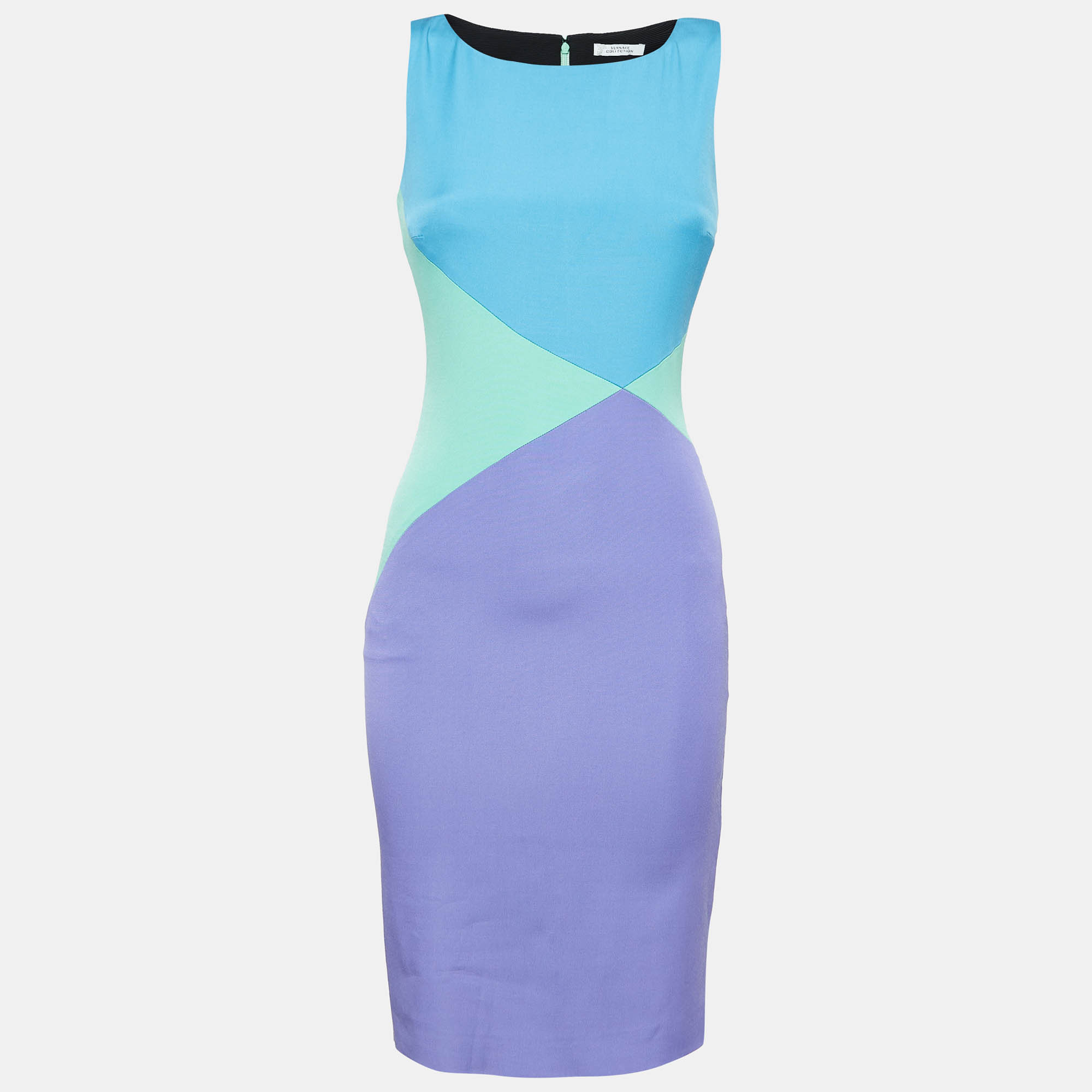 Versace collection multicolor stretch crepe sleeveless sheath dress s